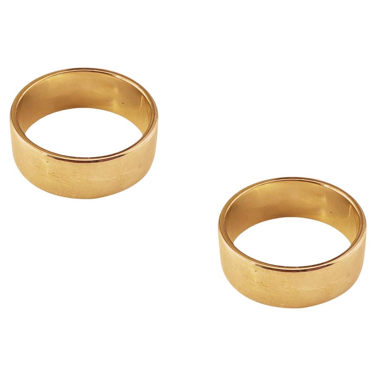 18 Karats Yellow Gold Two Wide Band Rings Personalize Size Width 8mm Polished For Sale