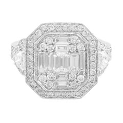18 Karat White Gold Diamond Cluster Halo Ring
