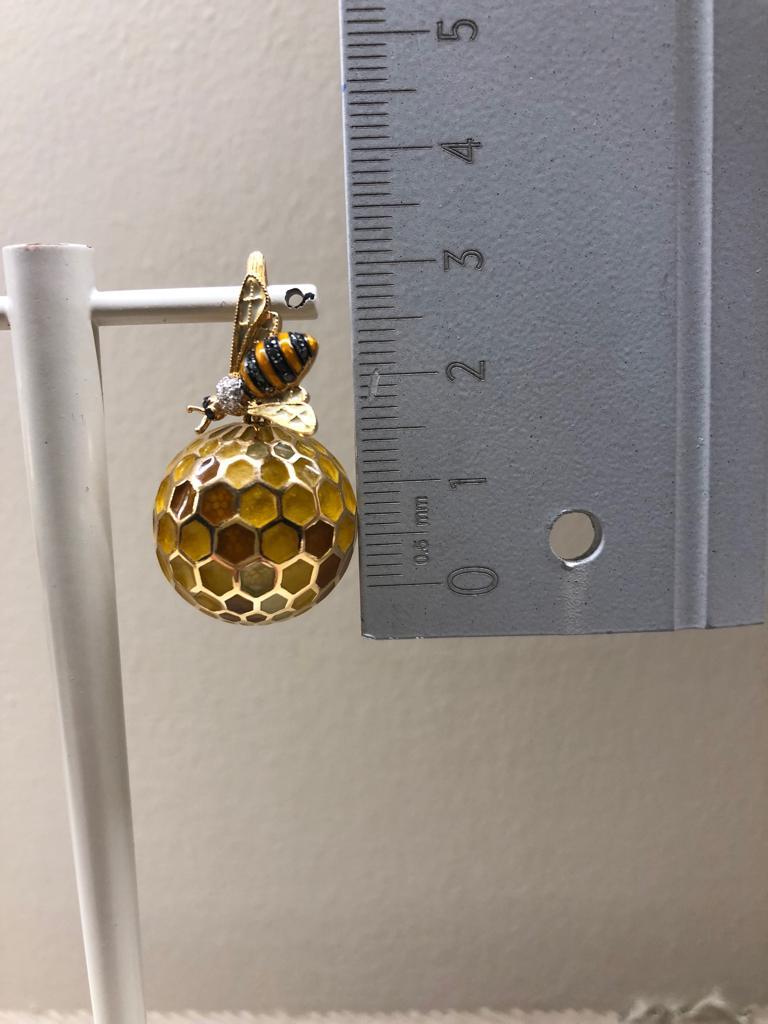 18k Rose Gold Diamond Black Diamond Enamel Bee and Honey Comb Earrings