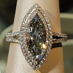 18 Karat 2.12 Carat Rare Chameleon Fancy Gray-Yellowish Green Diamond Ring