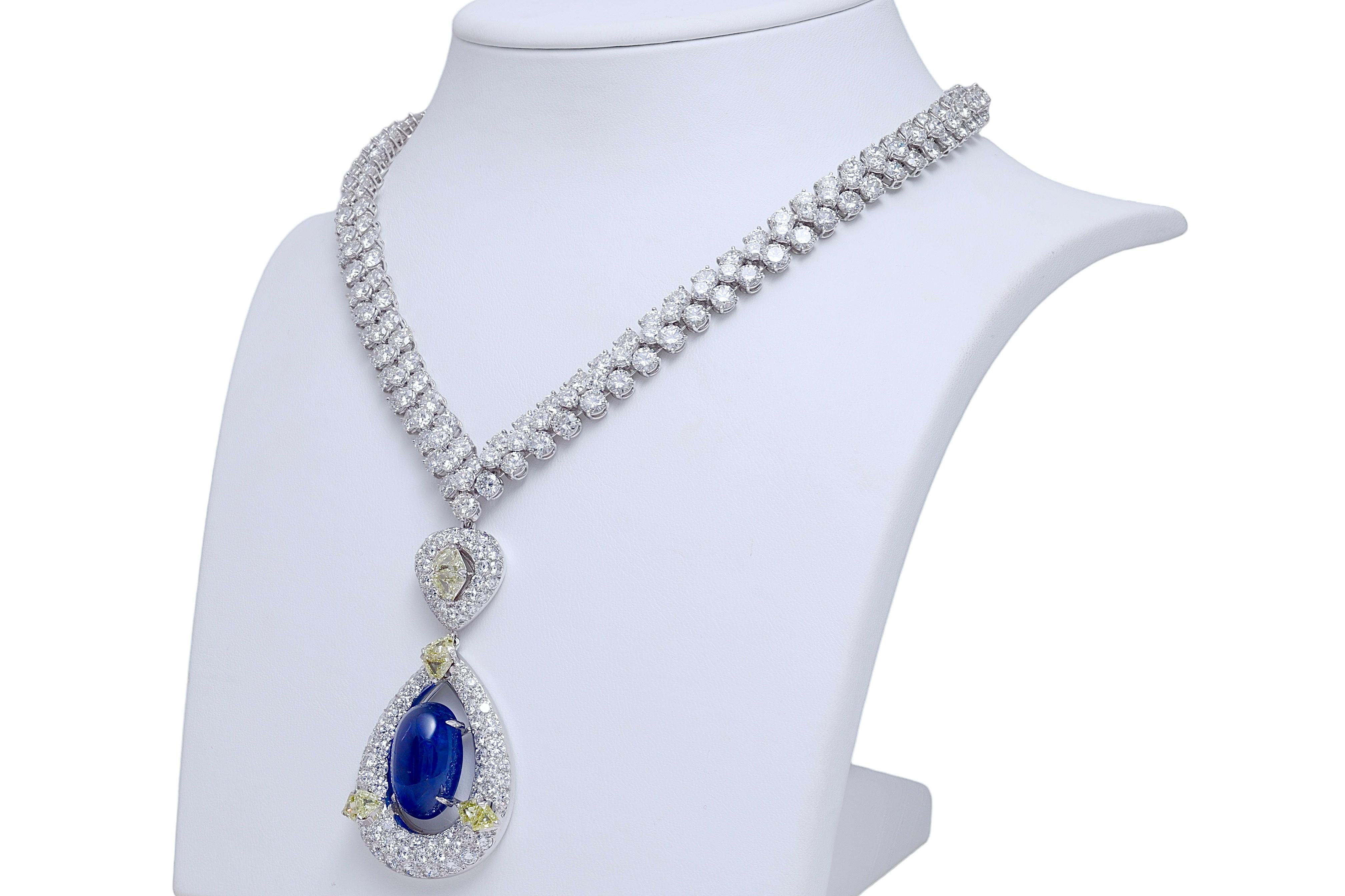 18 kt. Adler Genève Tennis Necklace & Asprey London Pendant Sapphire, Diamonds For Sale 4