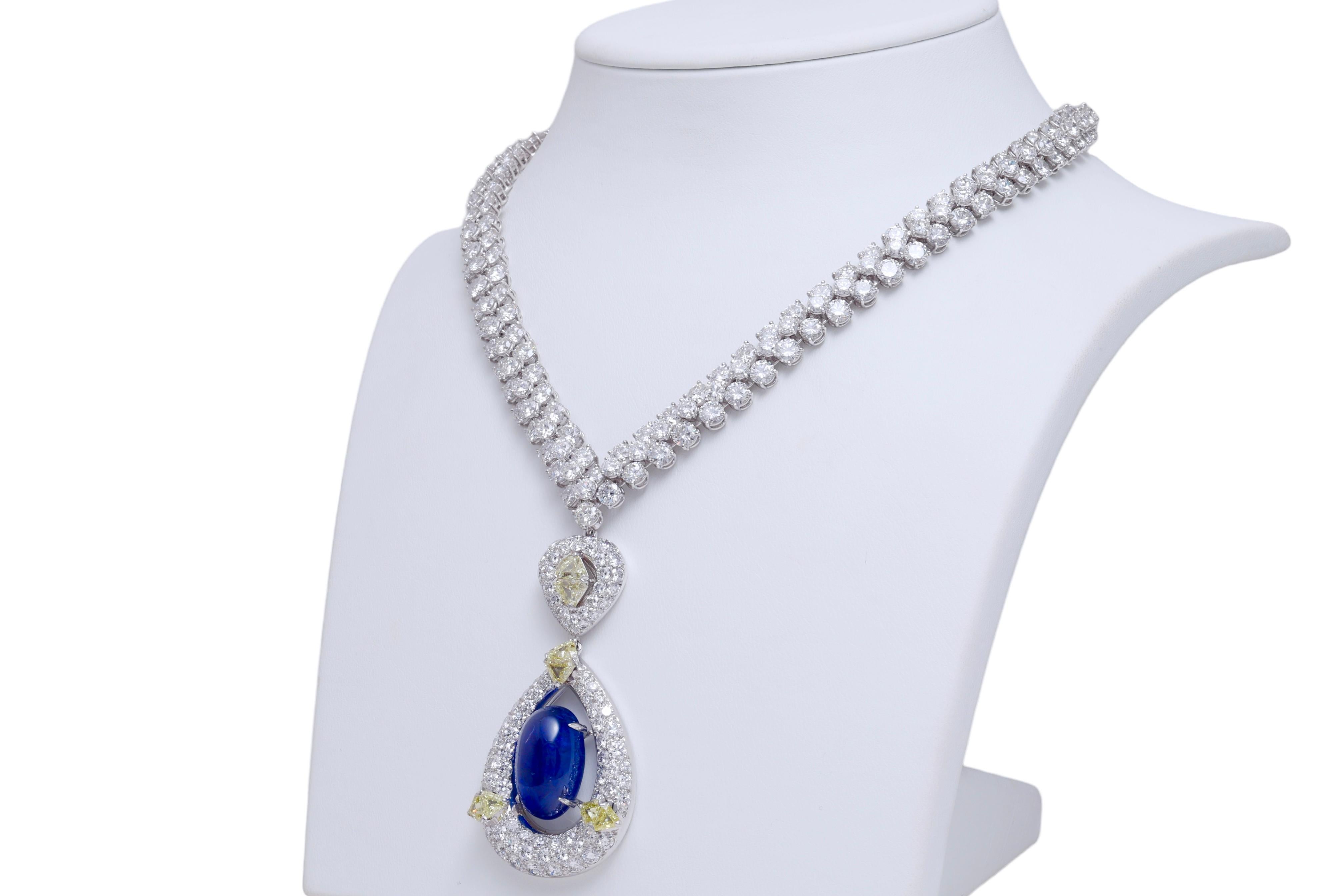 18 kt. Adler Genève Tennis Necklace & Asprey London Pendant Sapphire, Diamonds For Sale 5
