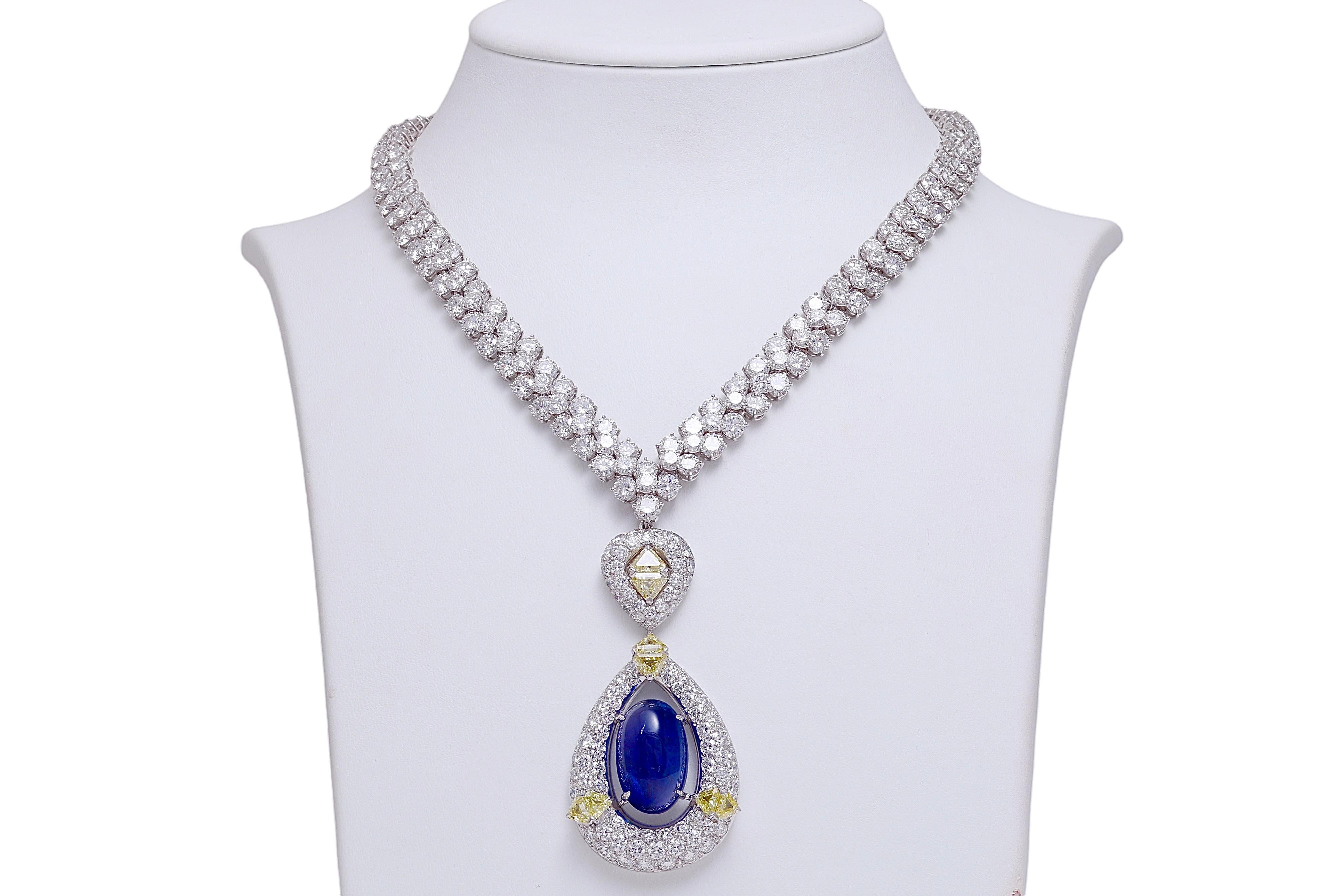 18 kt. Adler Genève Tennis Necklace & Asprey London Pendant Sapphire, Diamonds For Sale 6