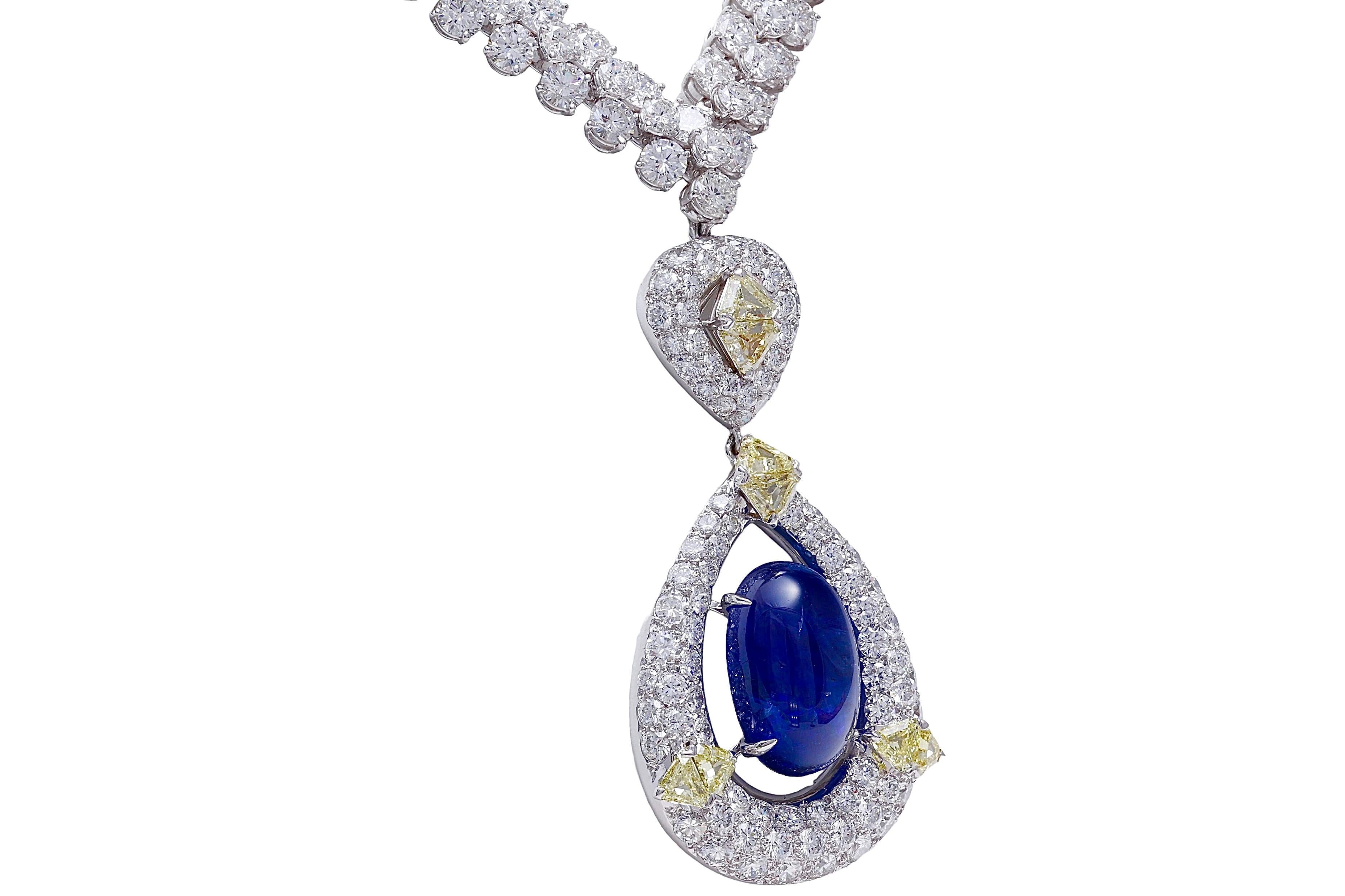18 kt. Adler Genève Tennis Necklace & Asprey London Pendant Sapphire, Diamonds For Sale 7