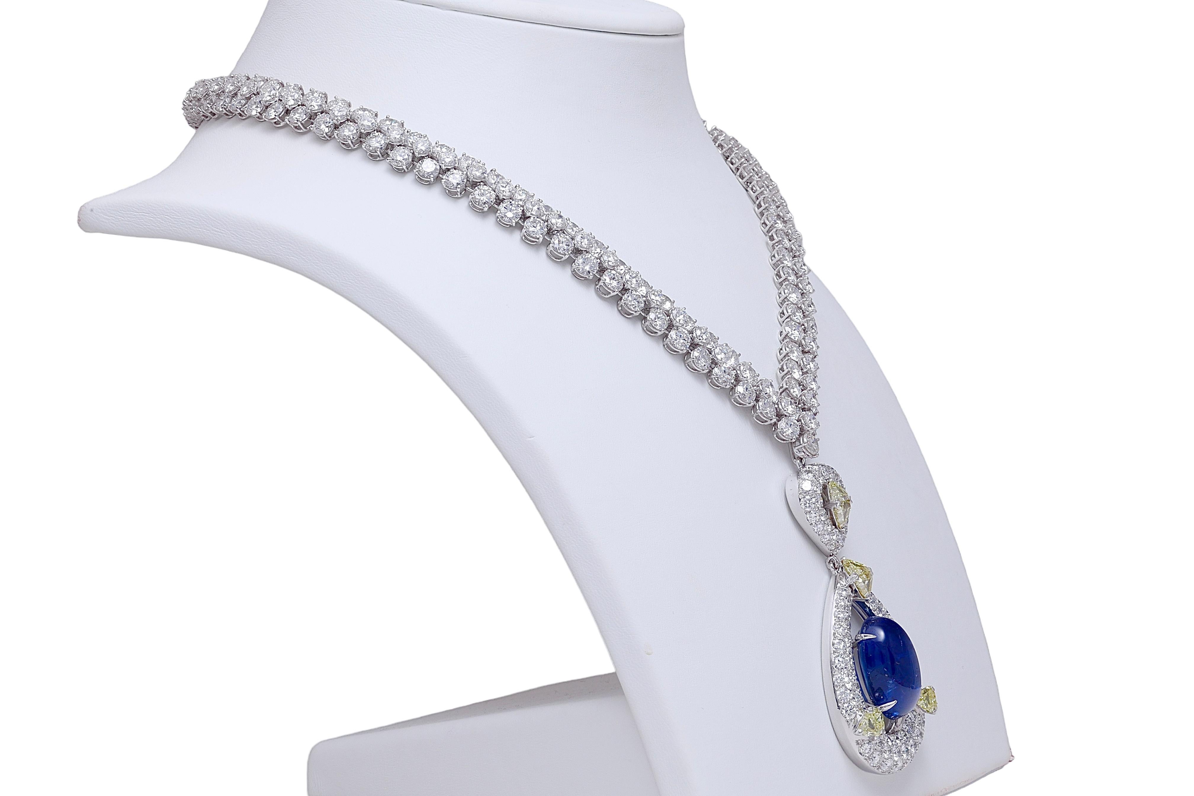 18 kt. Adler Genève Tennis Necklace & Asprey London Pendant Sapphire, Diamonds For Sale 8
