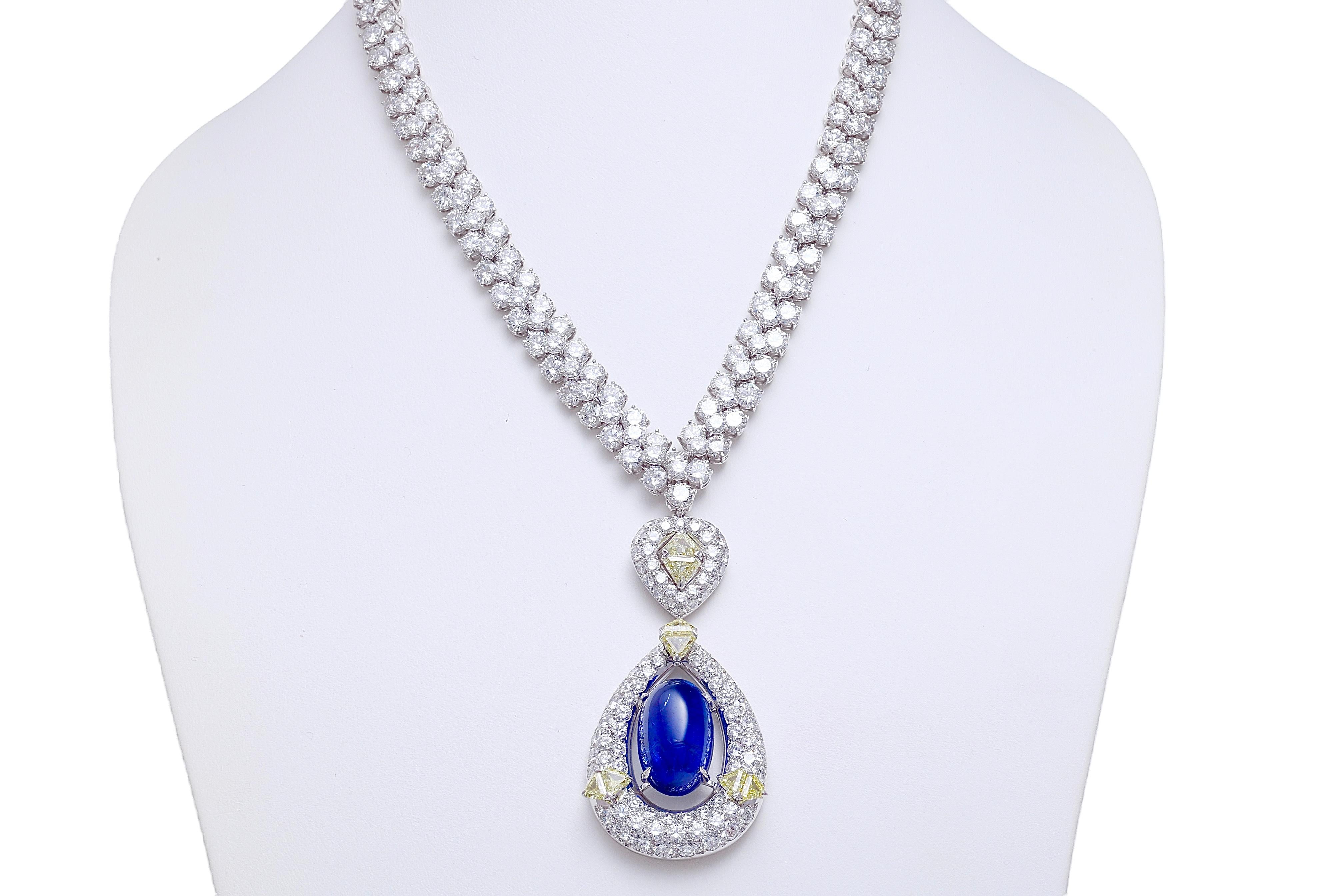 18 kt. Adler Genève Tennis Necklace & Asprey London Pendant Sapphire, Diamonds For Sale 9