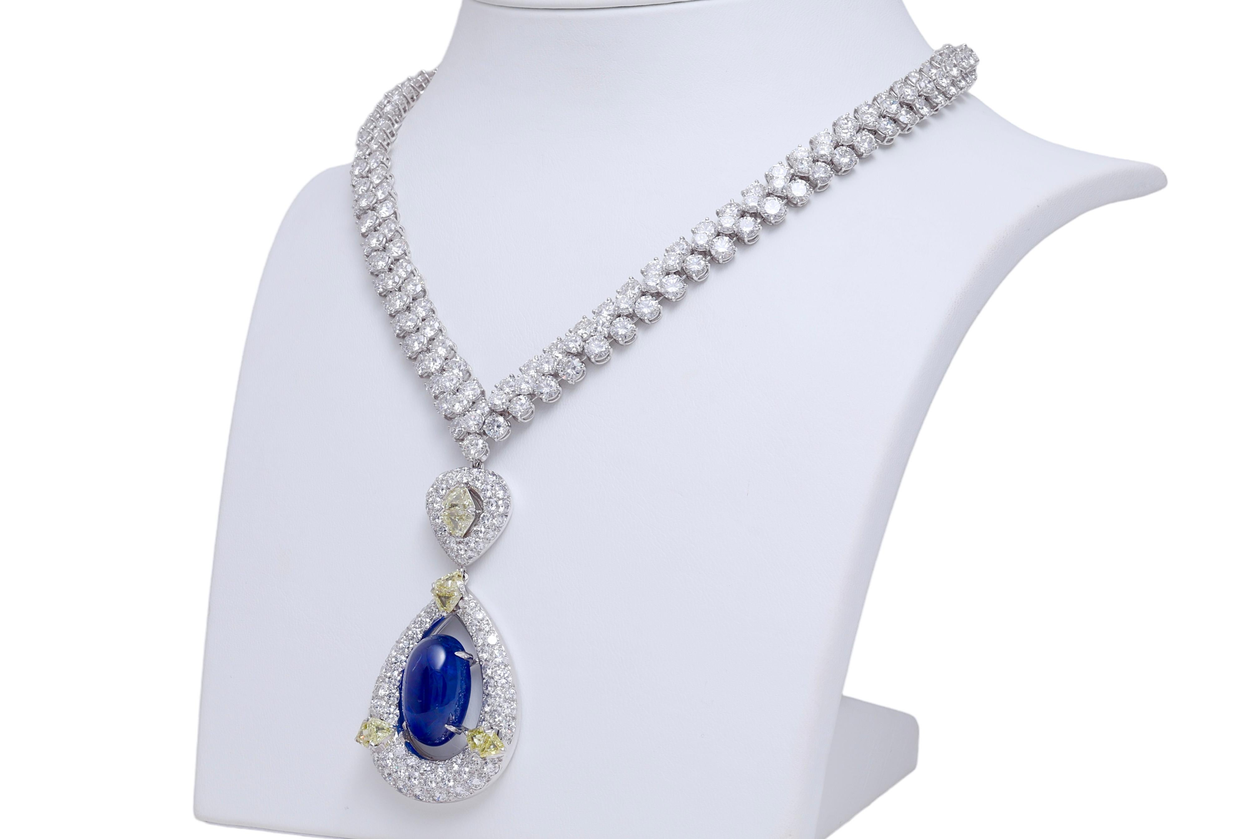 18 kt. Adler Genève Tennis Necklace & Asprey London Pendant Sapphire, Diamonds For Sale 11
