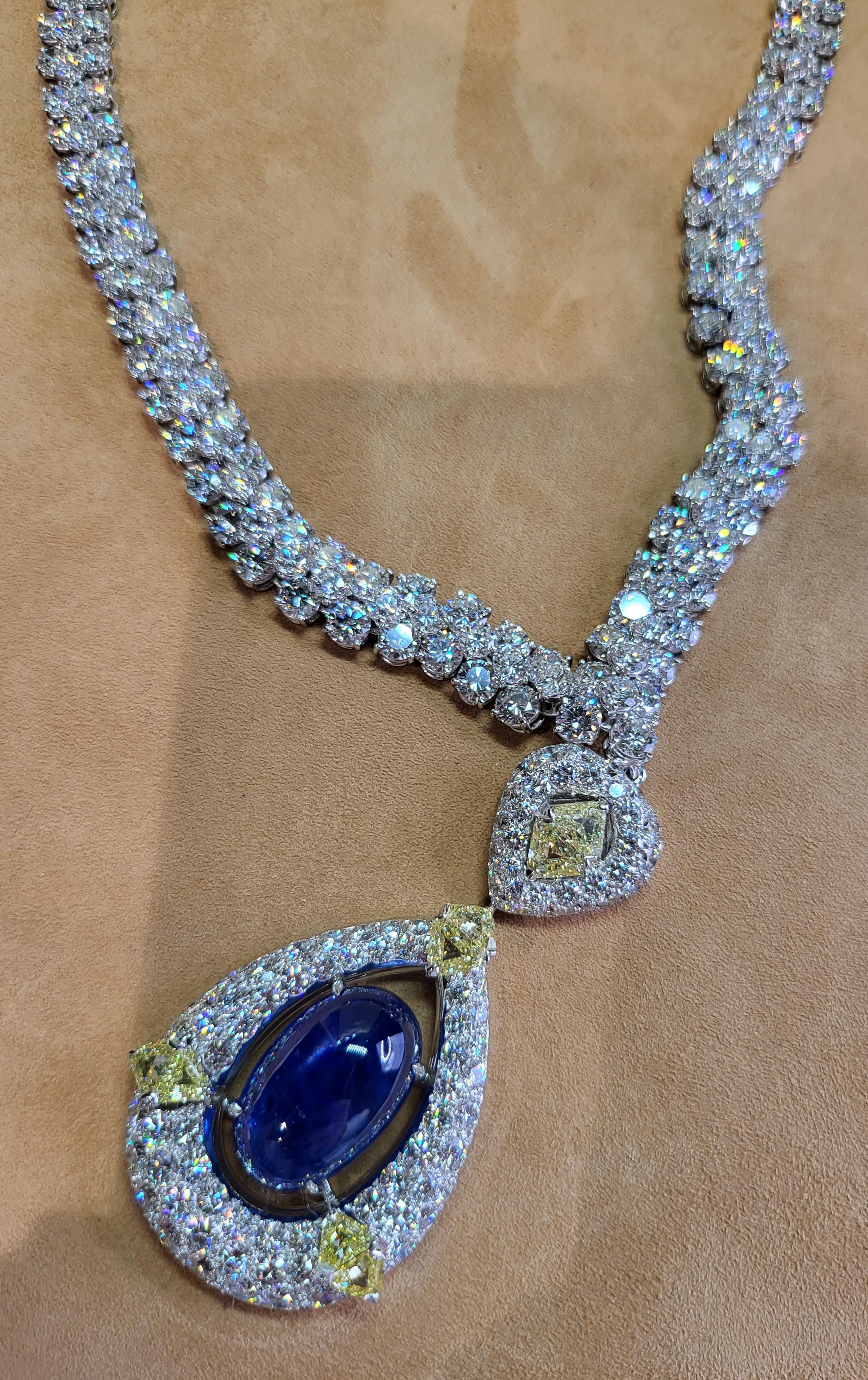 18 kt. Adler Genève Tennis Necklace & Asprey London Pendant Sapphire, Diamonds For Sale 13