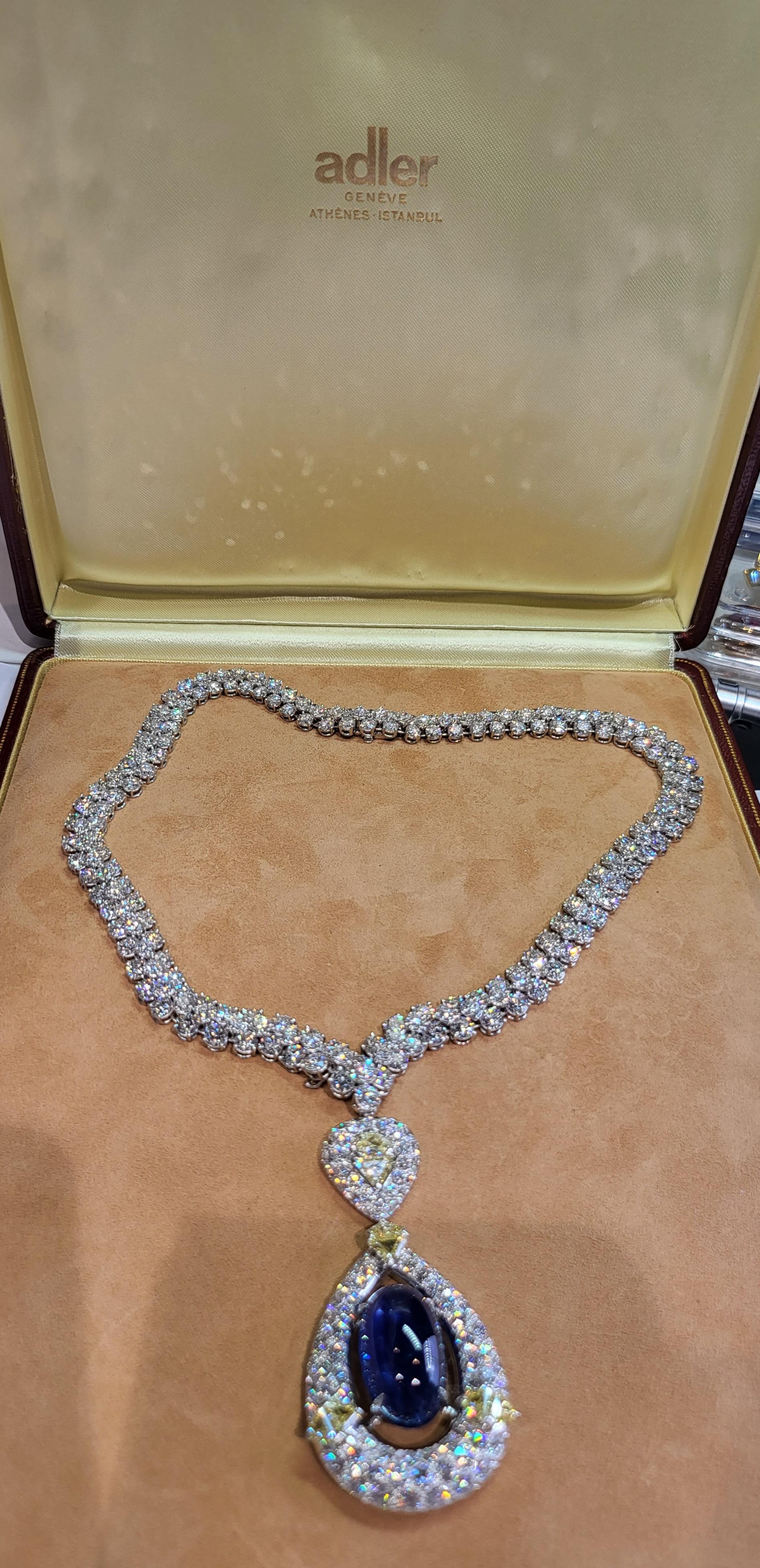 18 kt. Adler Genève Tennis Necklace & Asprey London Pendant Sapphire, Diamonds For Sale 14