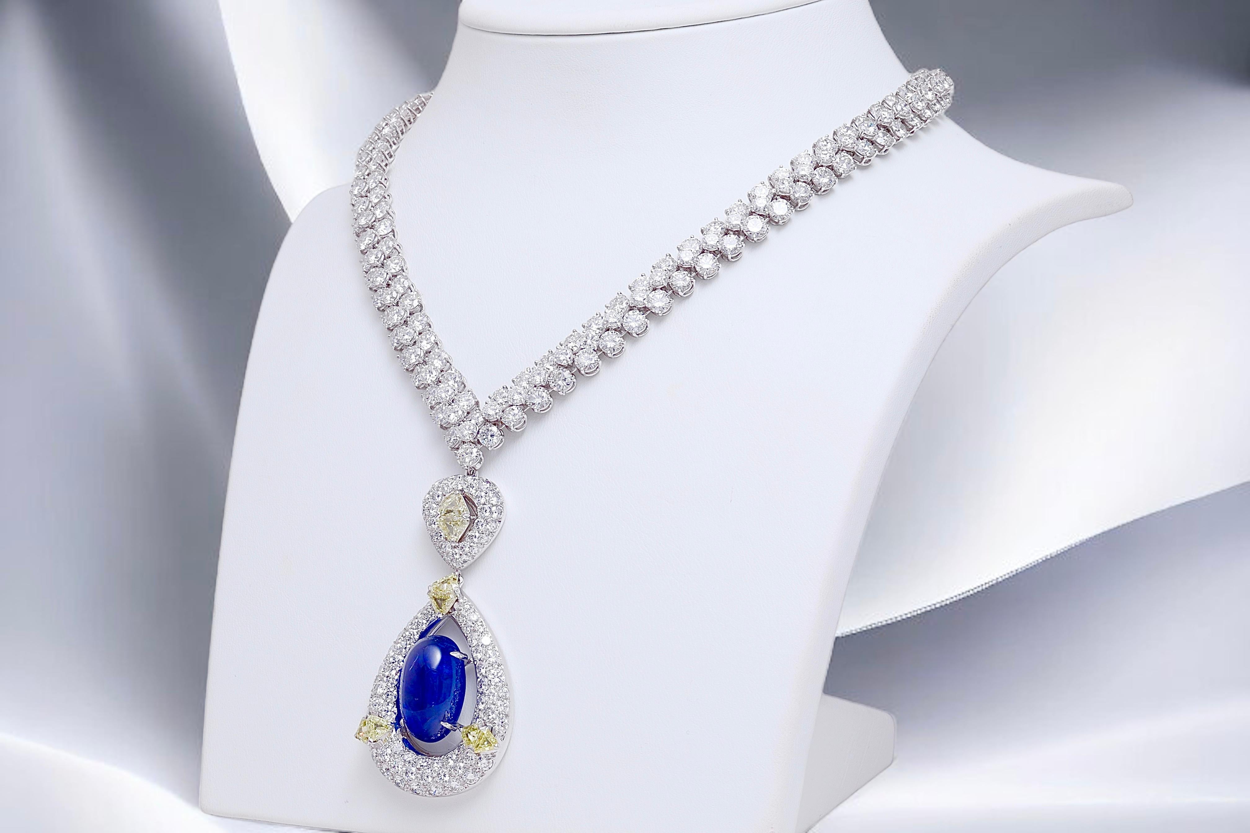 Artisan 18 kt. Adler Genève Tennis Necklace & Asprey London Pendant Sapphire, Diamonds For Sale