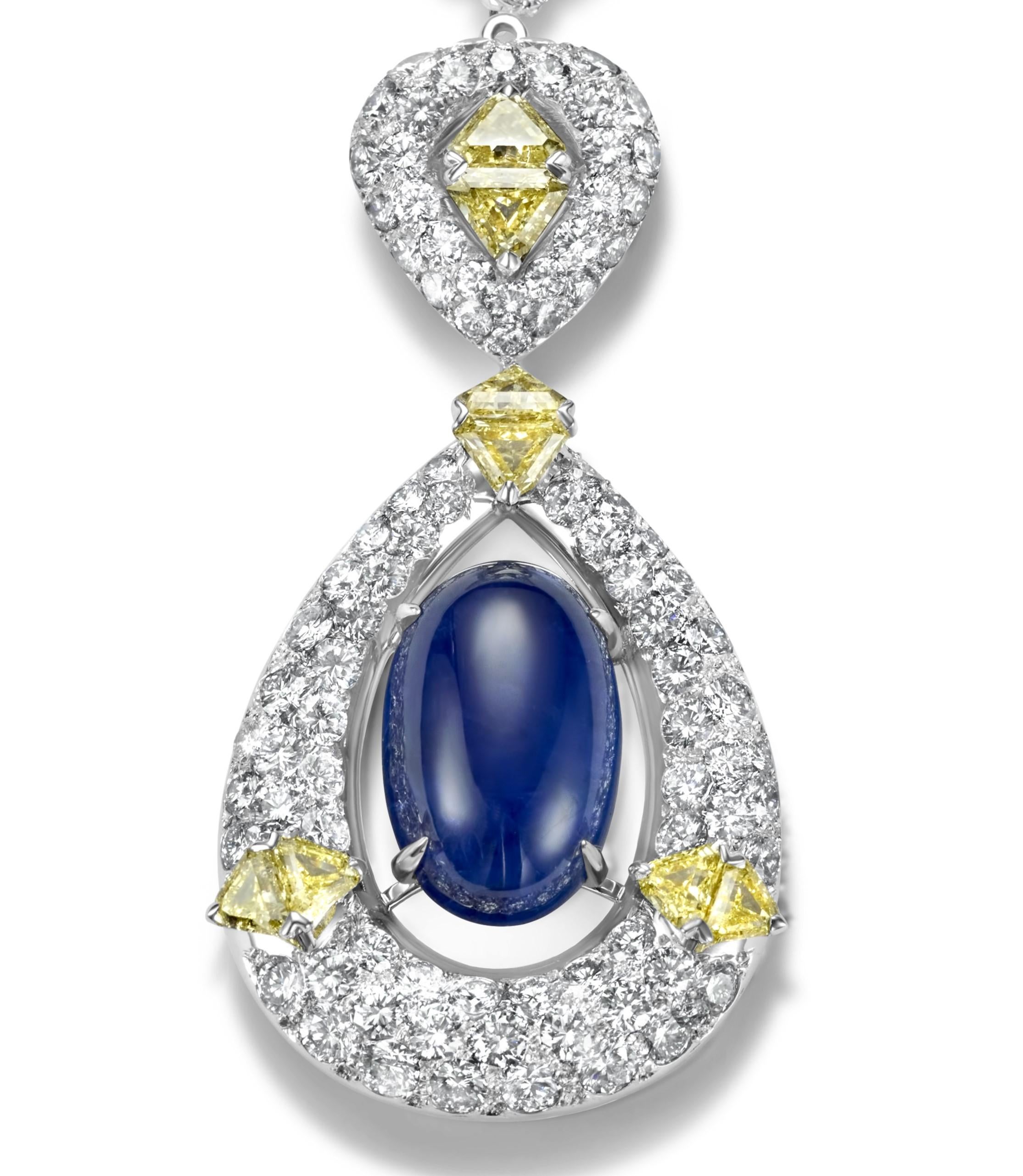 Cabochon 18 kt. Adler Genève Tennis Necklace & Asprey London Pendant Sapphire, Diamonds For Sale