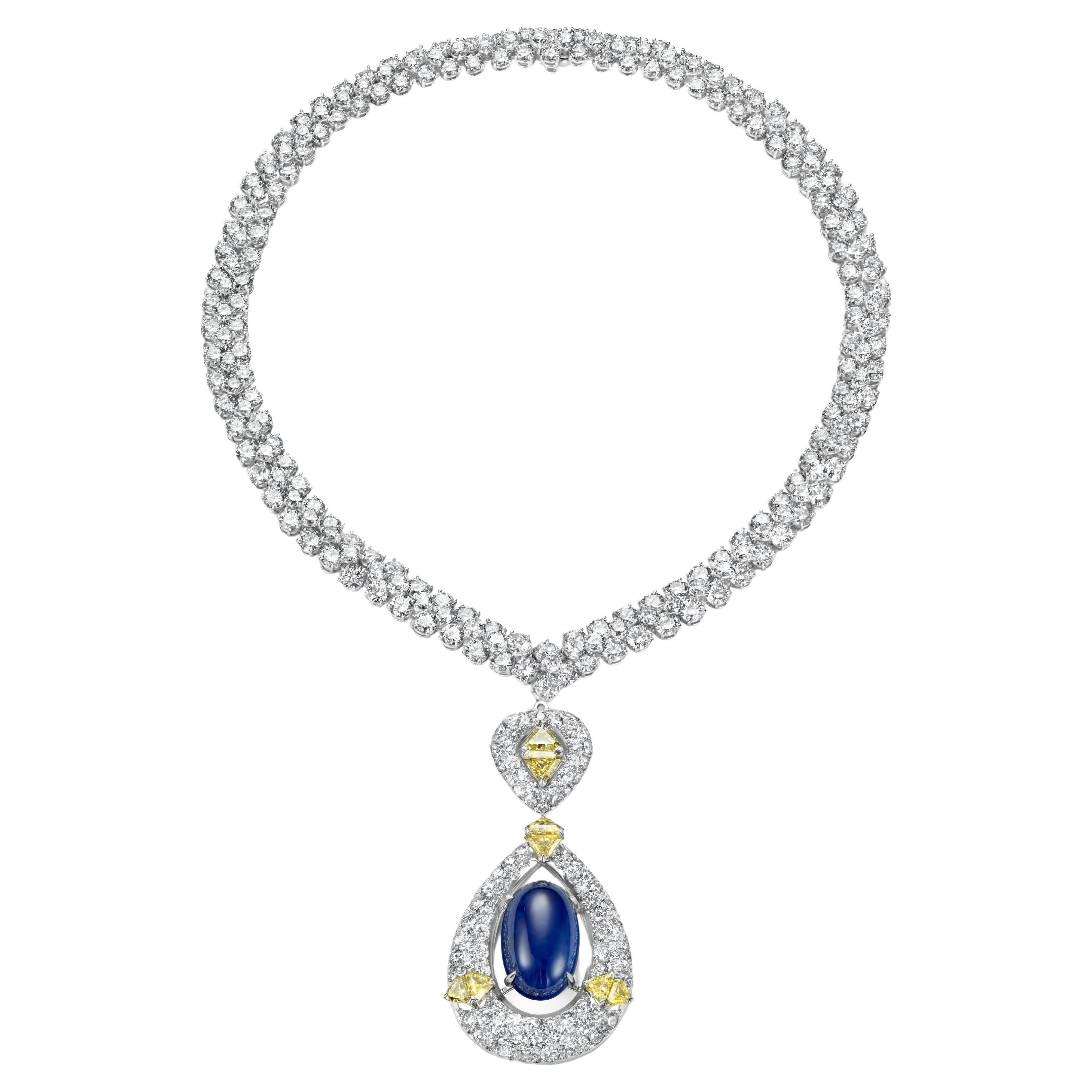 18 kt. Adler Genève Tennis Necklace & Asprey London Pendant Sapphire, Diamonds For Sale