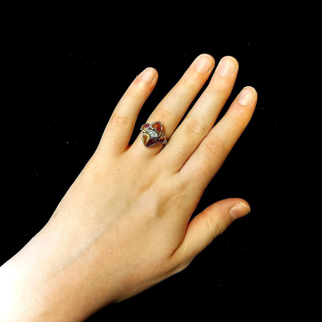 18 Kt Bi Color Ring, 0.85 Carat Diamonds & 2.47 ct Heart Cut Rubies and Sapphire For Sale 10