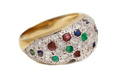 18 kt. Bicolour Gold Ring With Diamonds, Sapphire, Emeralds and Rubies