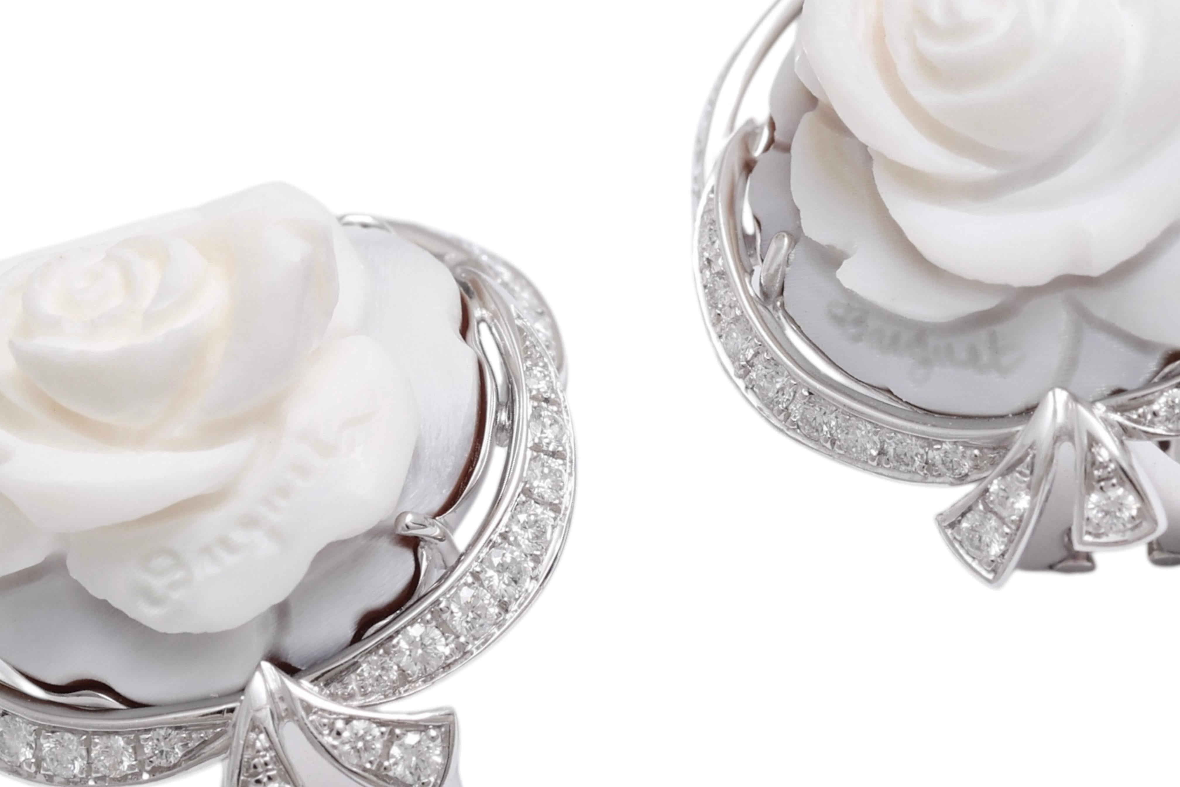 da uomo o donna Orecchini di diamanti Breguet 18 Kt con cammeo di fiori in vendita