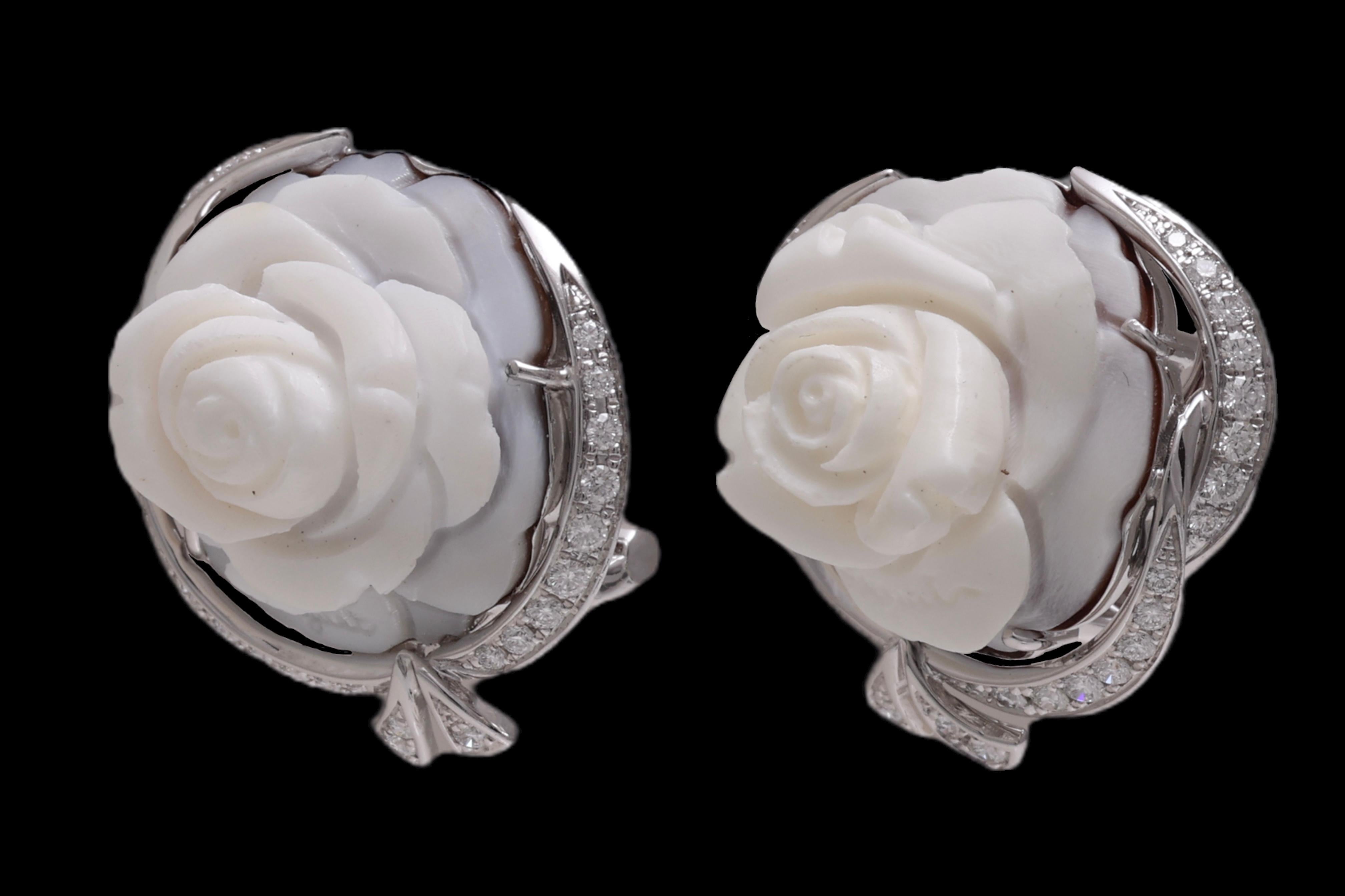18 Kt Breguet Diamonds Pearl Necklace / Brooch / Earrings Flower Cameo s 5