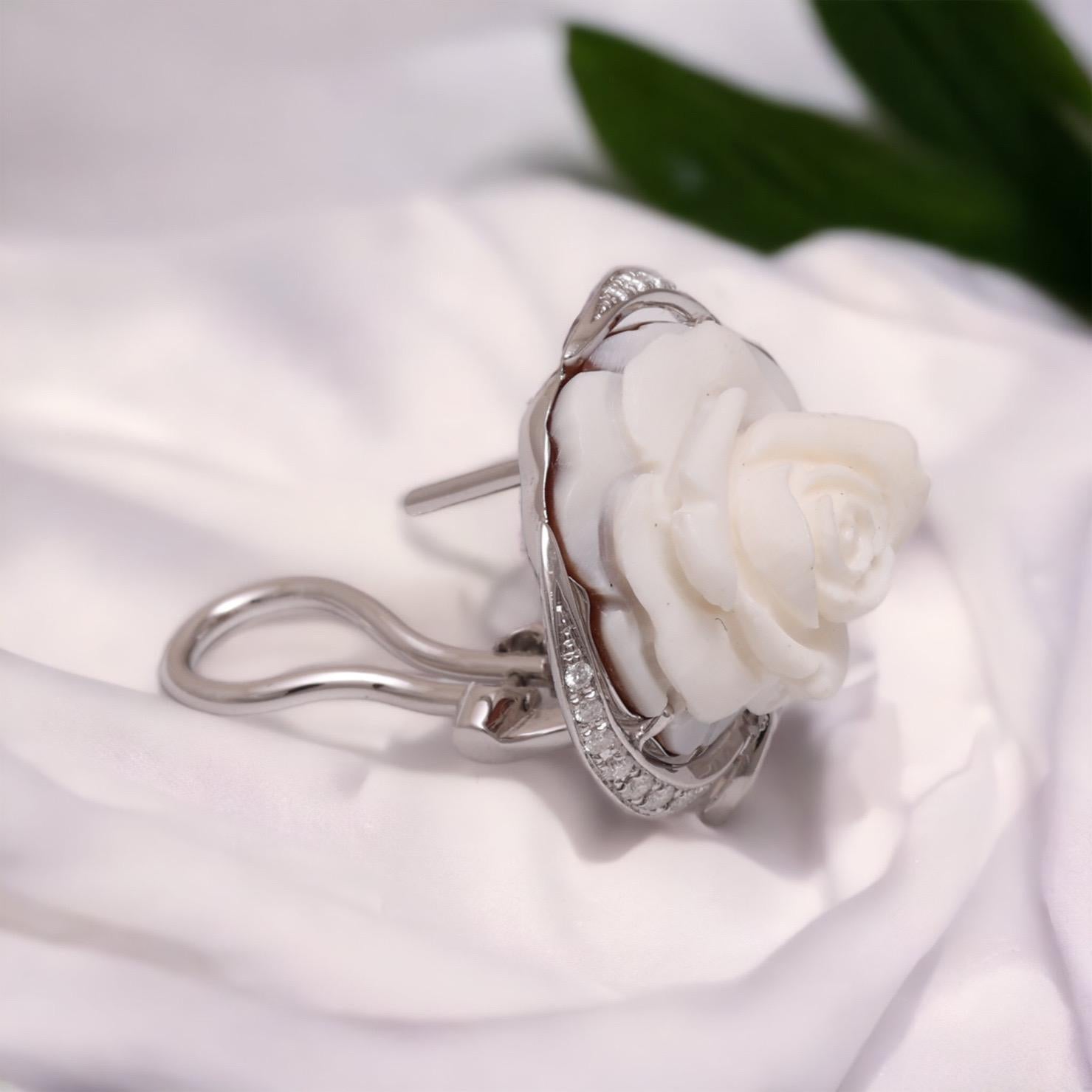 18 Kt Breguet Diamonds Pearl Necklace / Brooch / Earrings Flower Cameo s 8