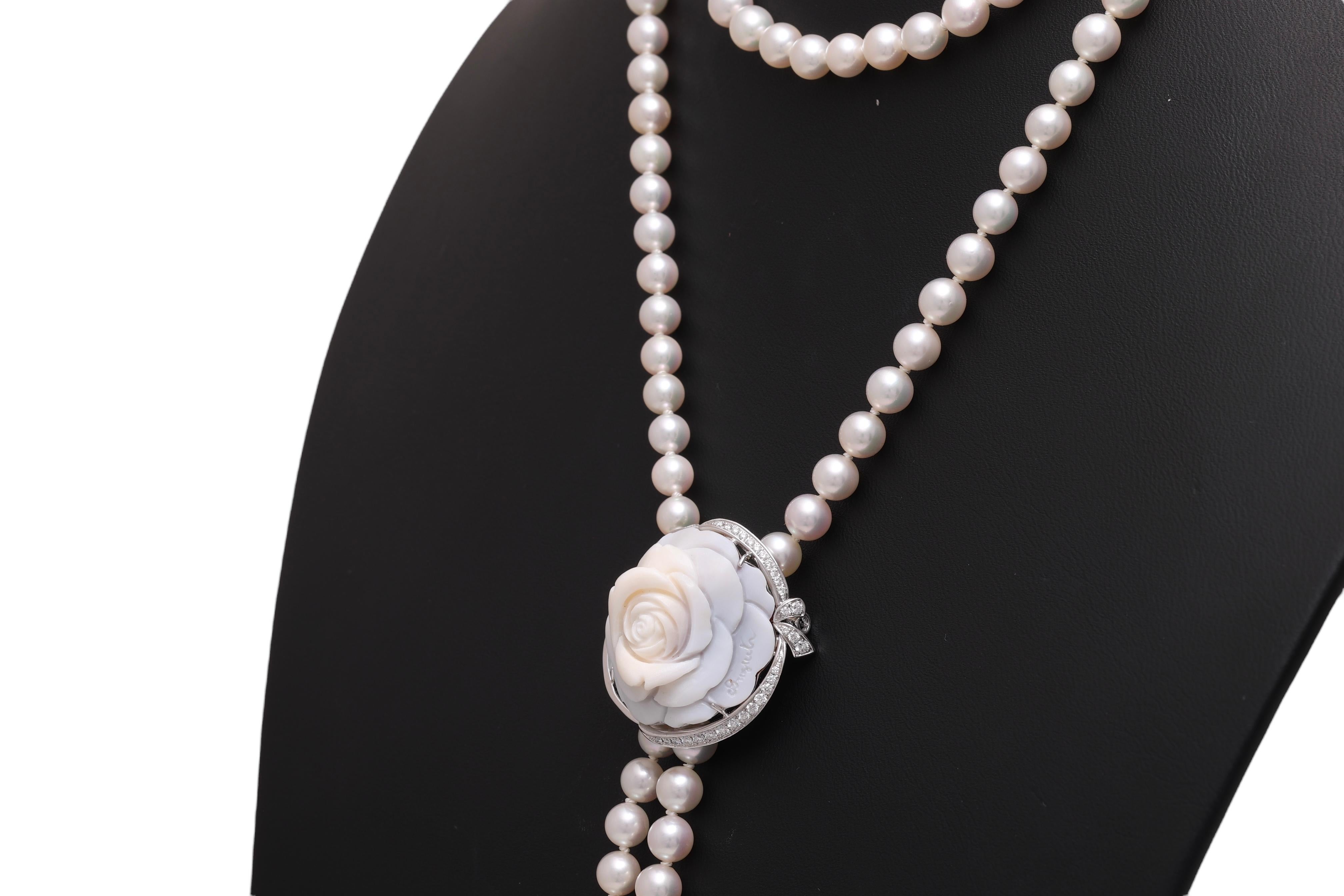 Artisan 18 Kt Breguet Diamonds Pearl Necklace / Brooch / Earrings Flower Cameo s