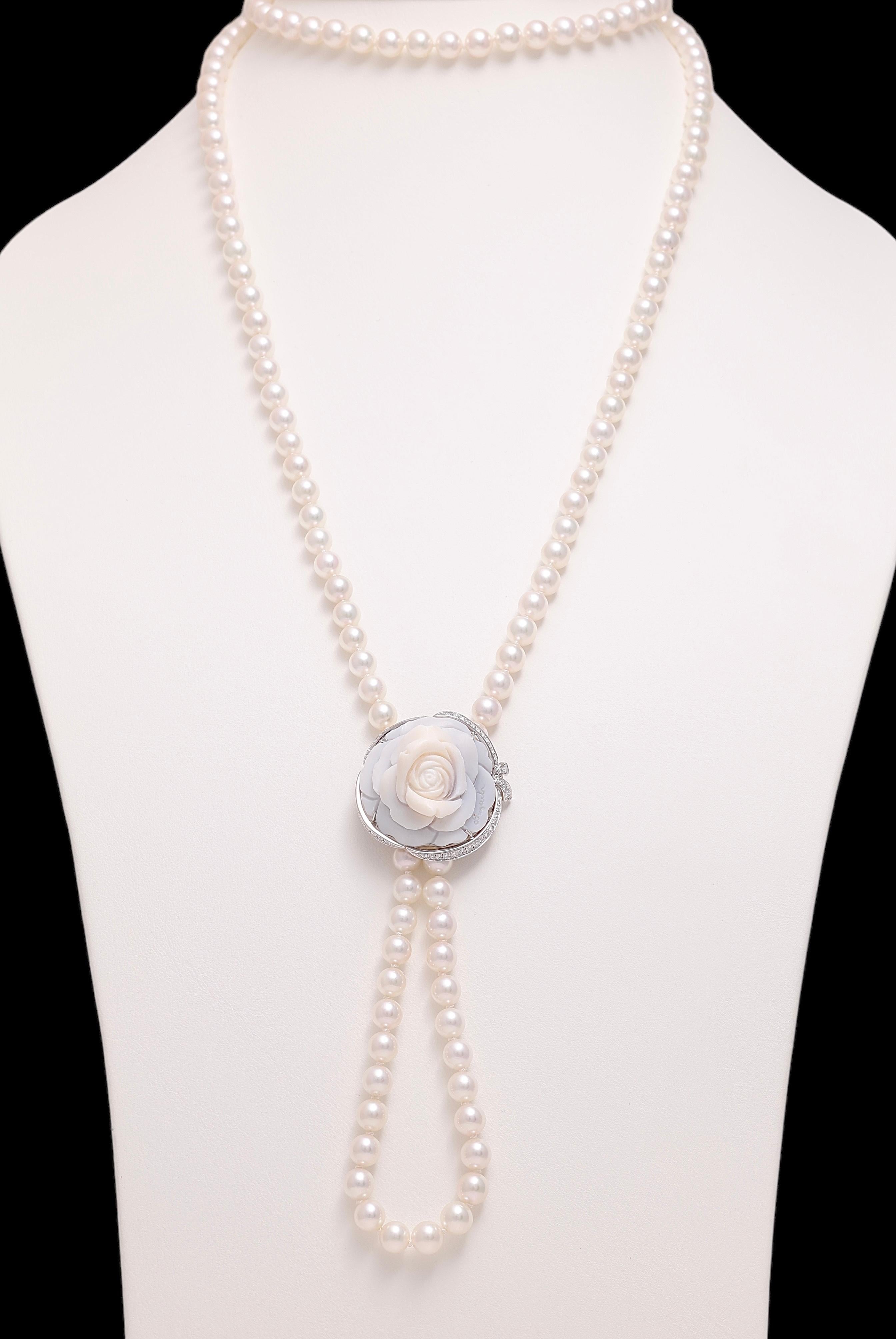 18 Kt Breguet Diamonds Pearl Necklace / Brooch / Earrings Flower Cameo s 2