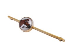 18 Kt Brooch with Hand painted Horse & Rock Crystal