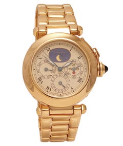 18 Kt Cartier Pasha Perpetual Calendar Wrist Watch, Day Date Month Moon Phase