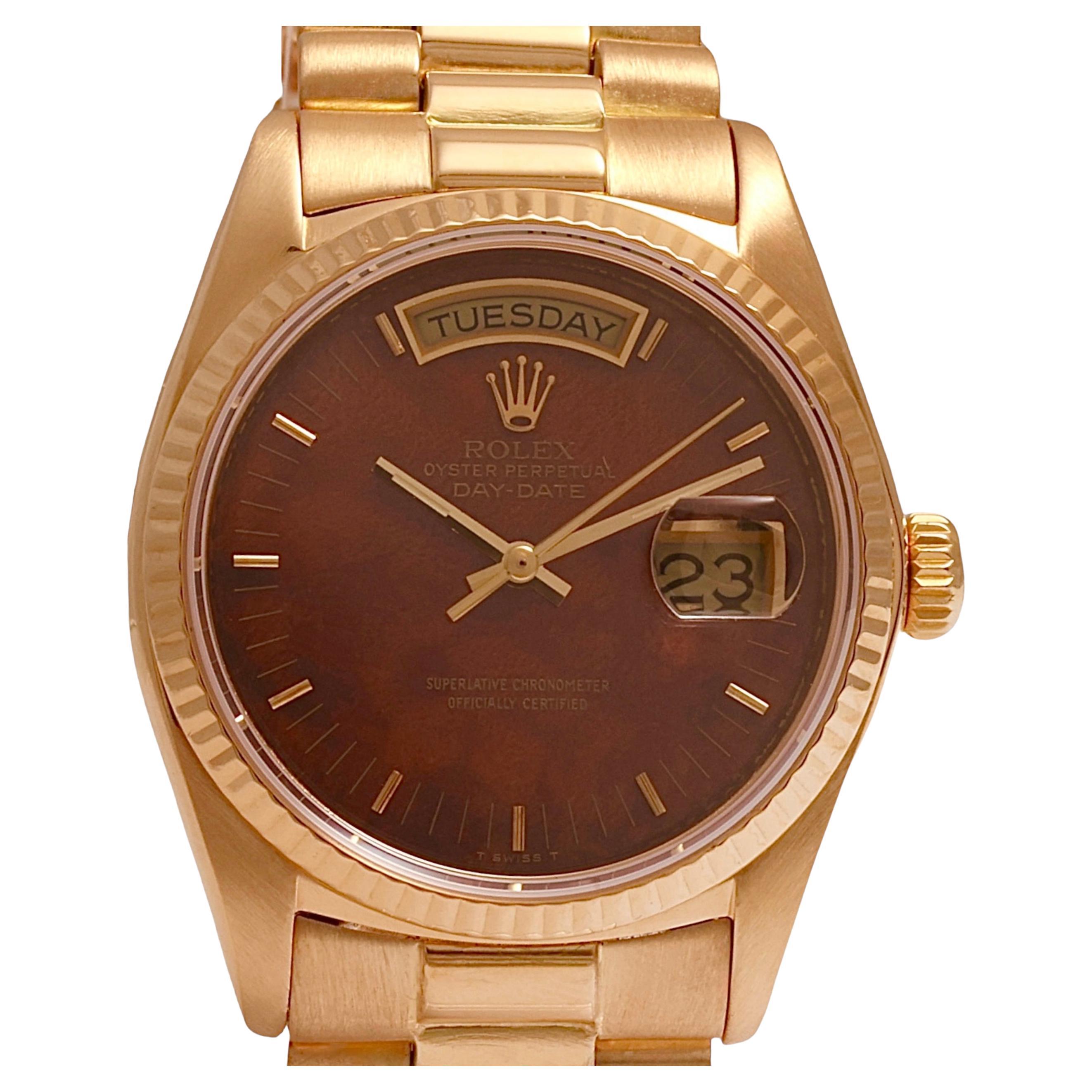 18 Kt Collectors Rolex President Wood Dial, Ref 18038 from 1978 For Sale