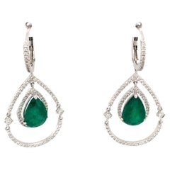 18-kt diamond and emerald hoop dangle earrings