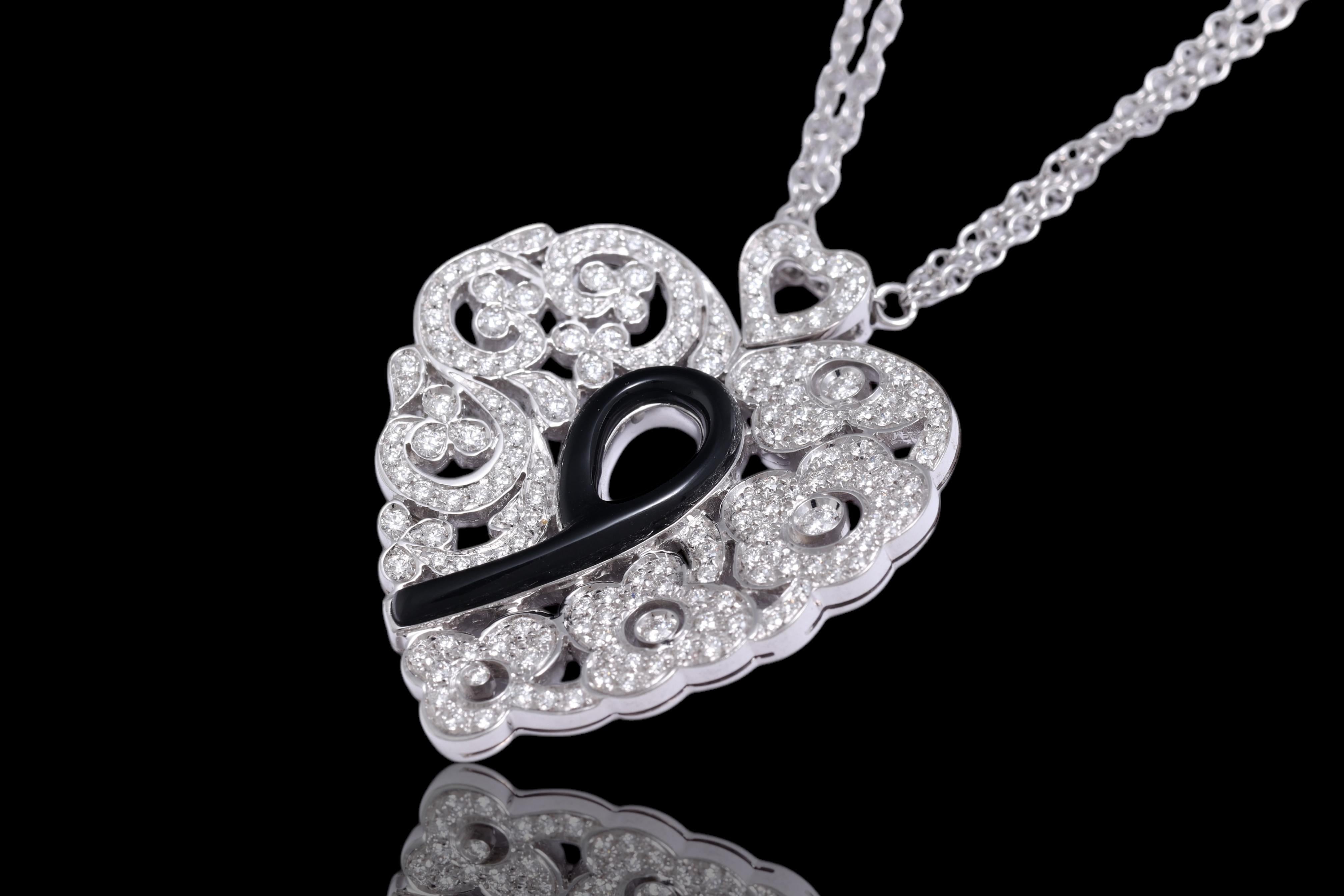 Diamante 18 Kt e smalto nero Appendino / Collana / Ciondolo in vendita 4