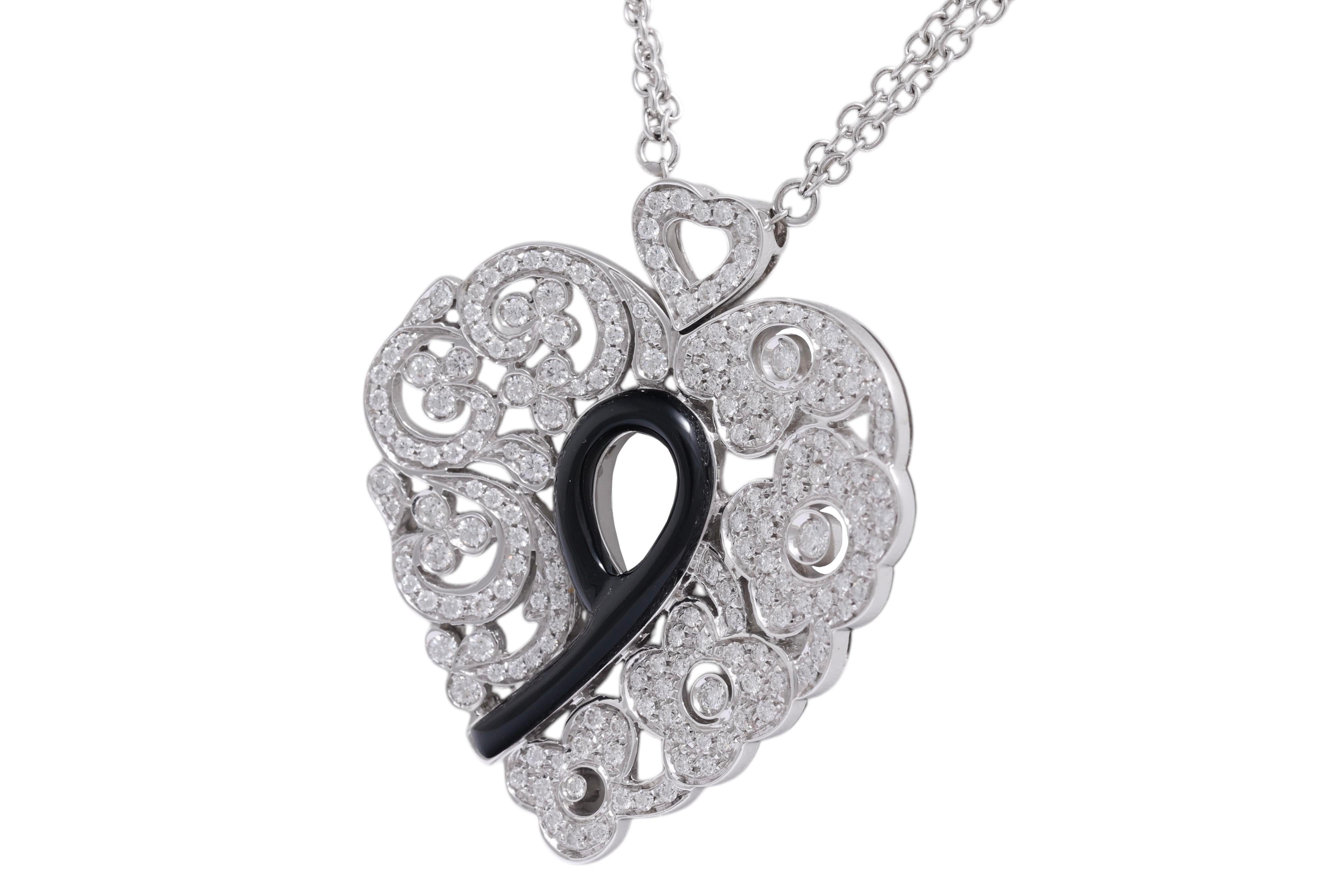 Artigiano Diamante 18 Kt e smalto nero Appendino / Collana / Ciondolo in vendita