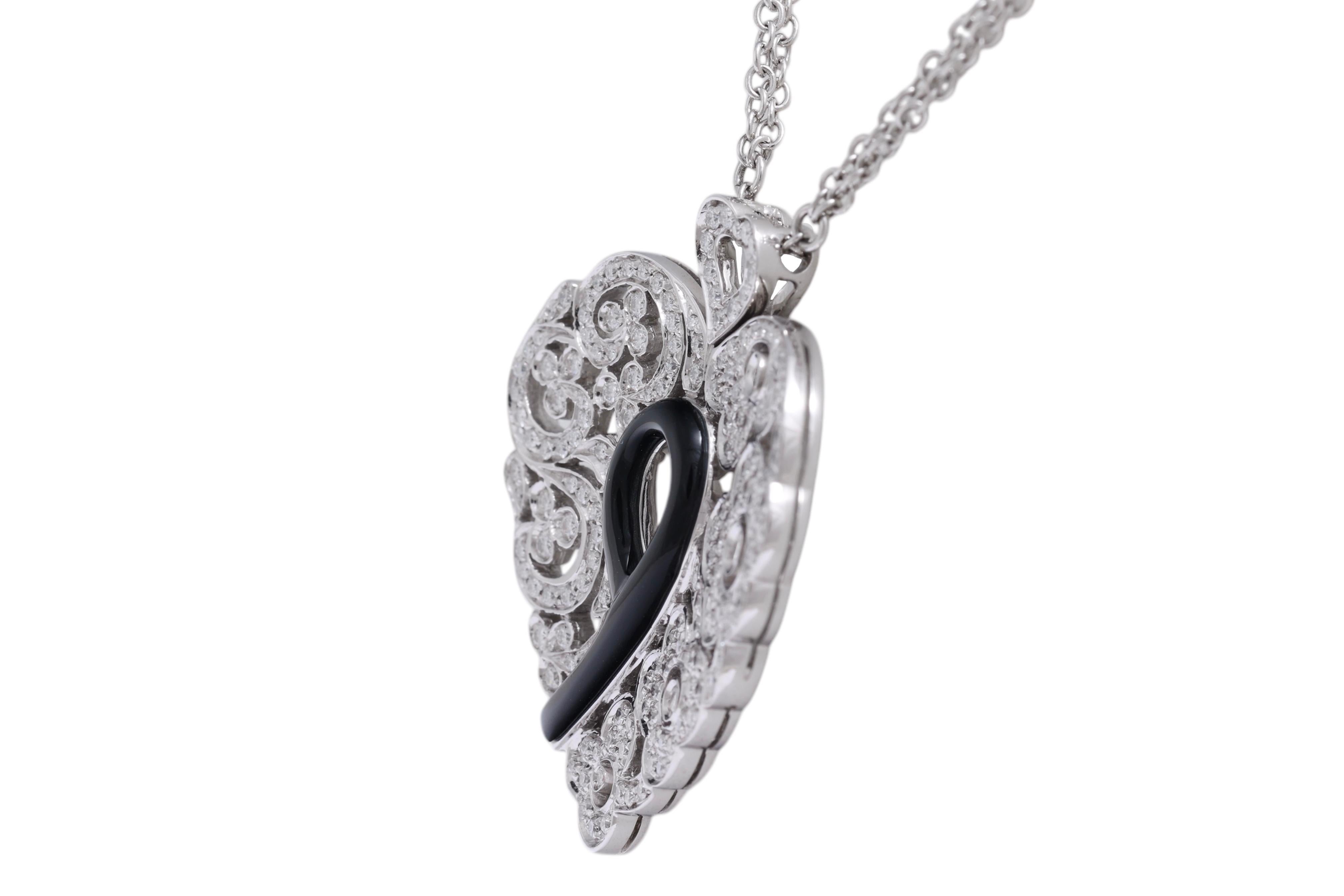 Taglio brillante Diamante 18 Kt e smalto nero Appendino / Collana / Ciondolo in vendita