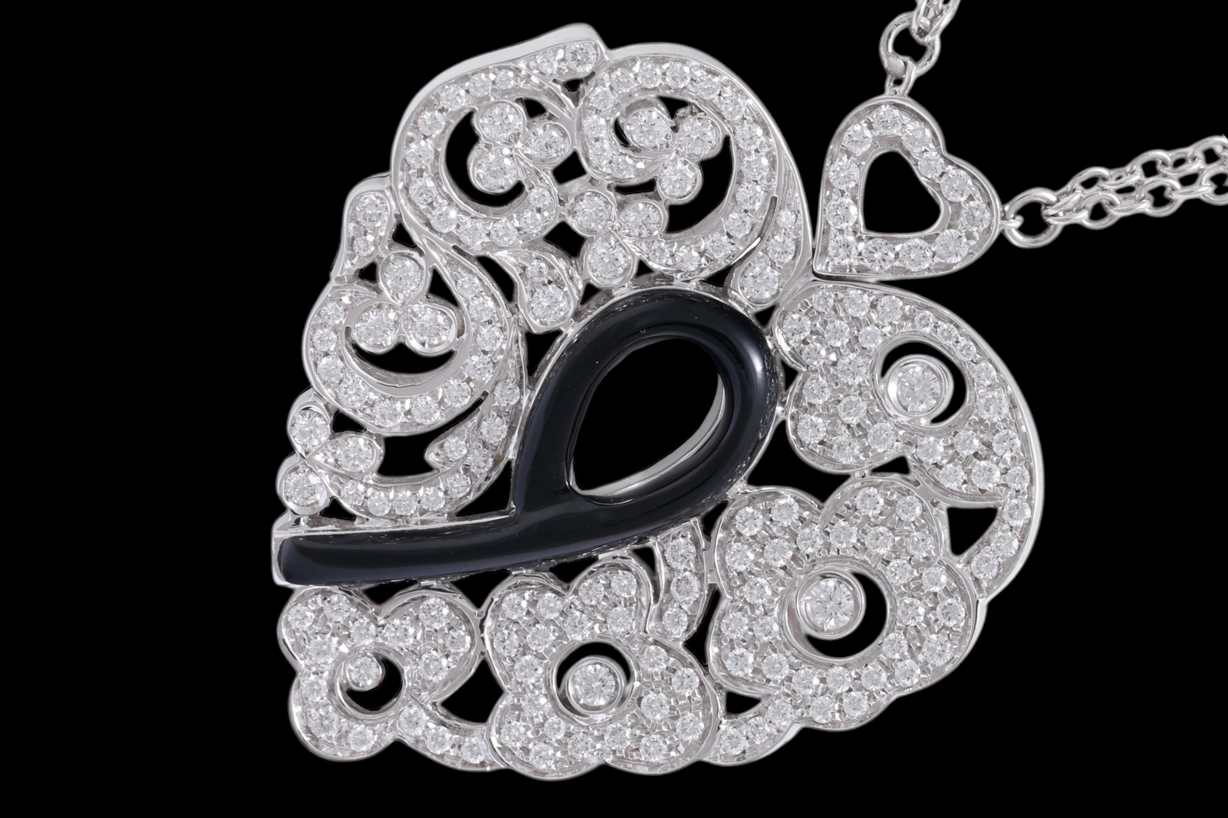 Diamante 18 Kt e smalto nero Appendino / Collana / Ciondolo in vendita 2