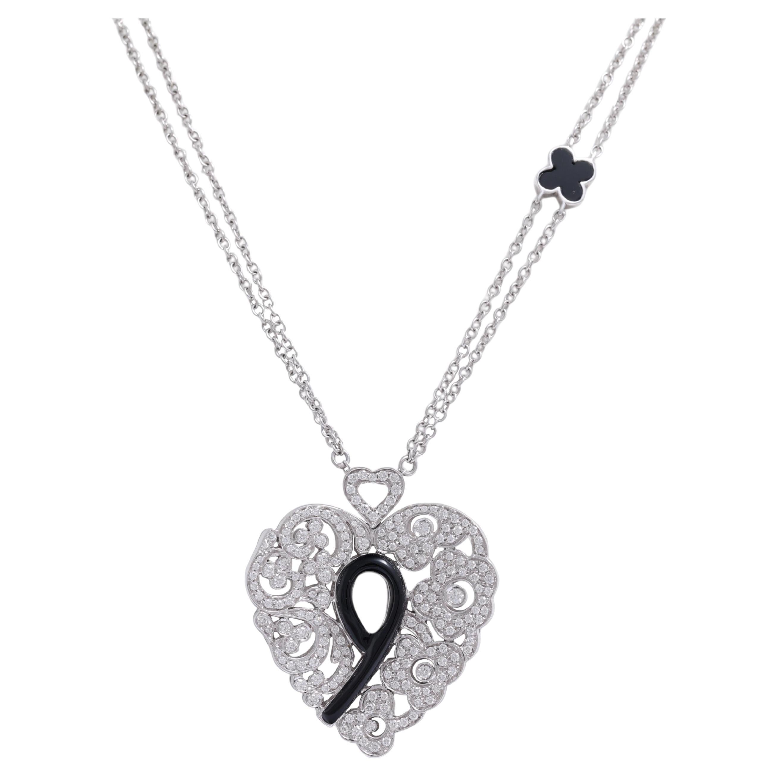 18 Kt Diamond & Black Enamel Hanger / Necklace / Pendant