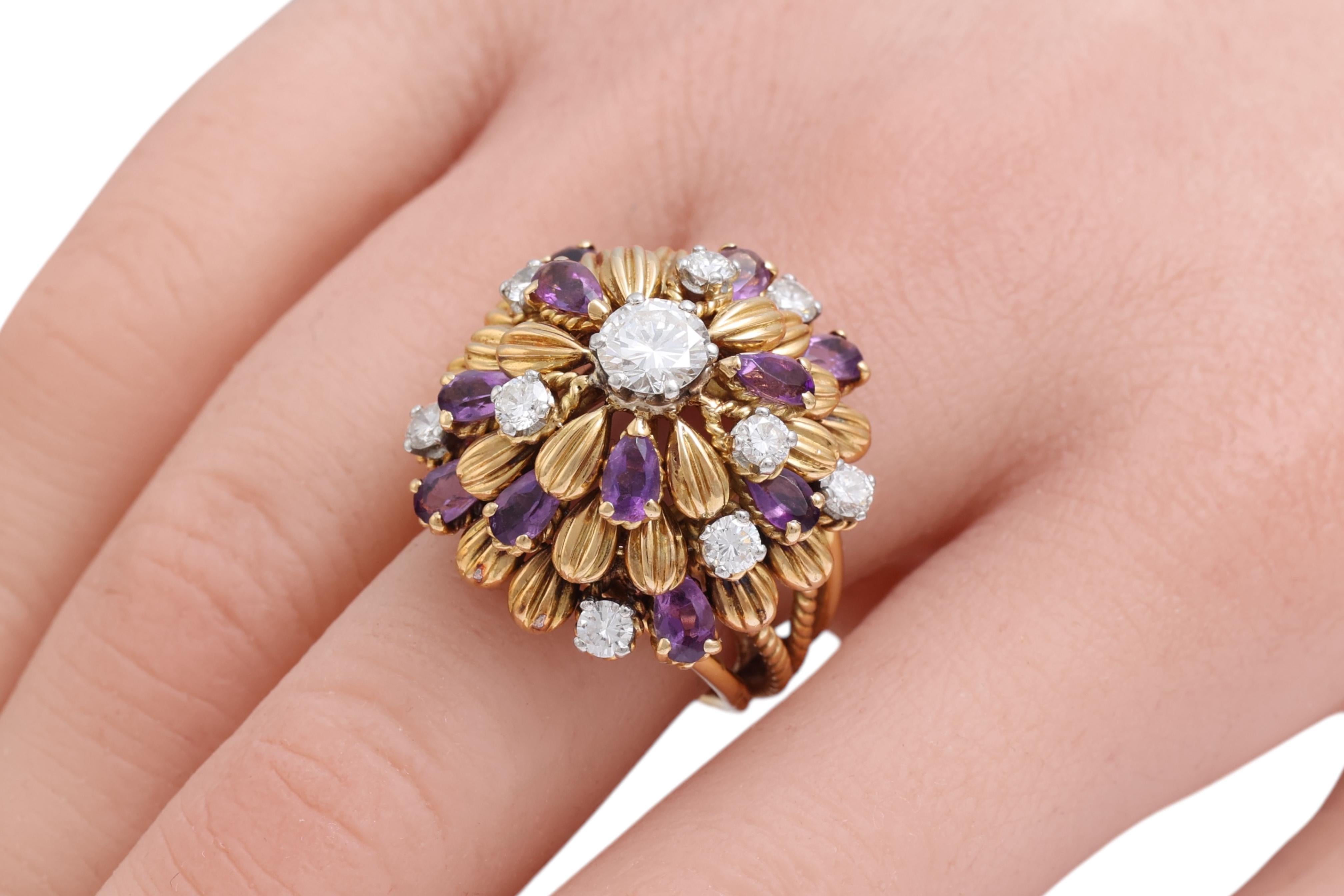 18 Kt Gold 1.7 Ct Loupe Clean Diamonds & Amethyst Ring with French Hallmarks For Sale 5