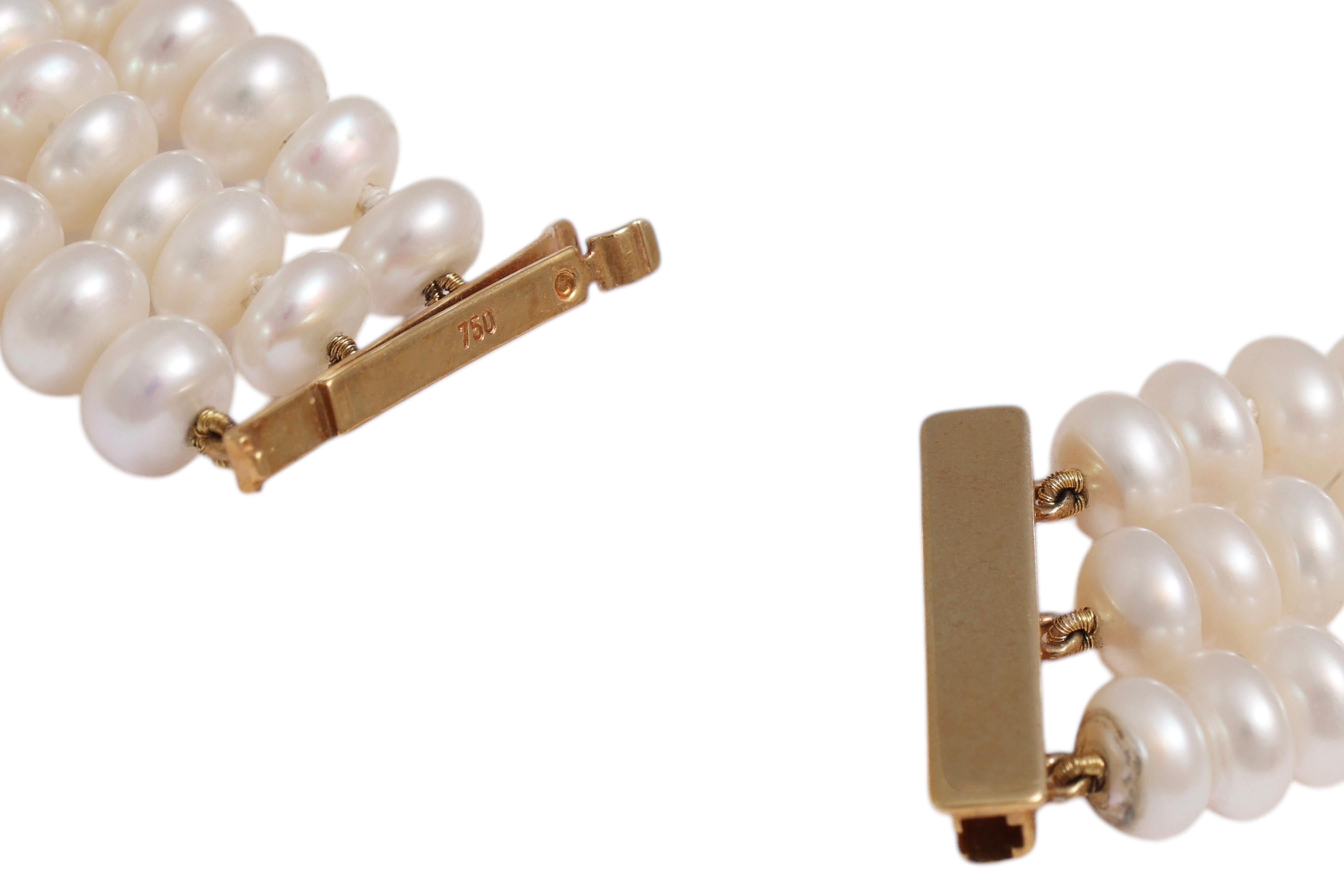 Collier/pendentif en or 18 carats à 3 rangs de perles, or et diamants, unique en son genre en vente 5