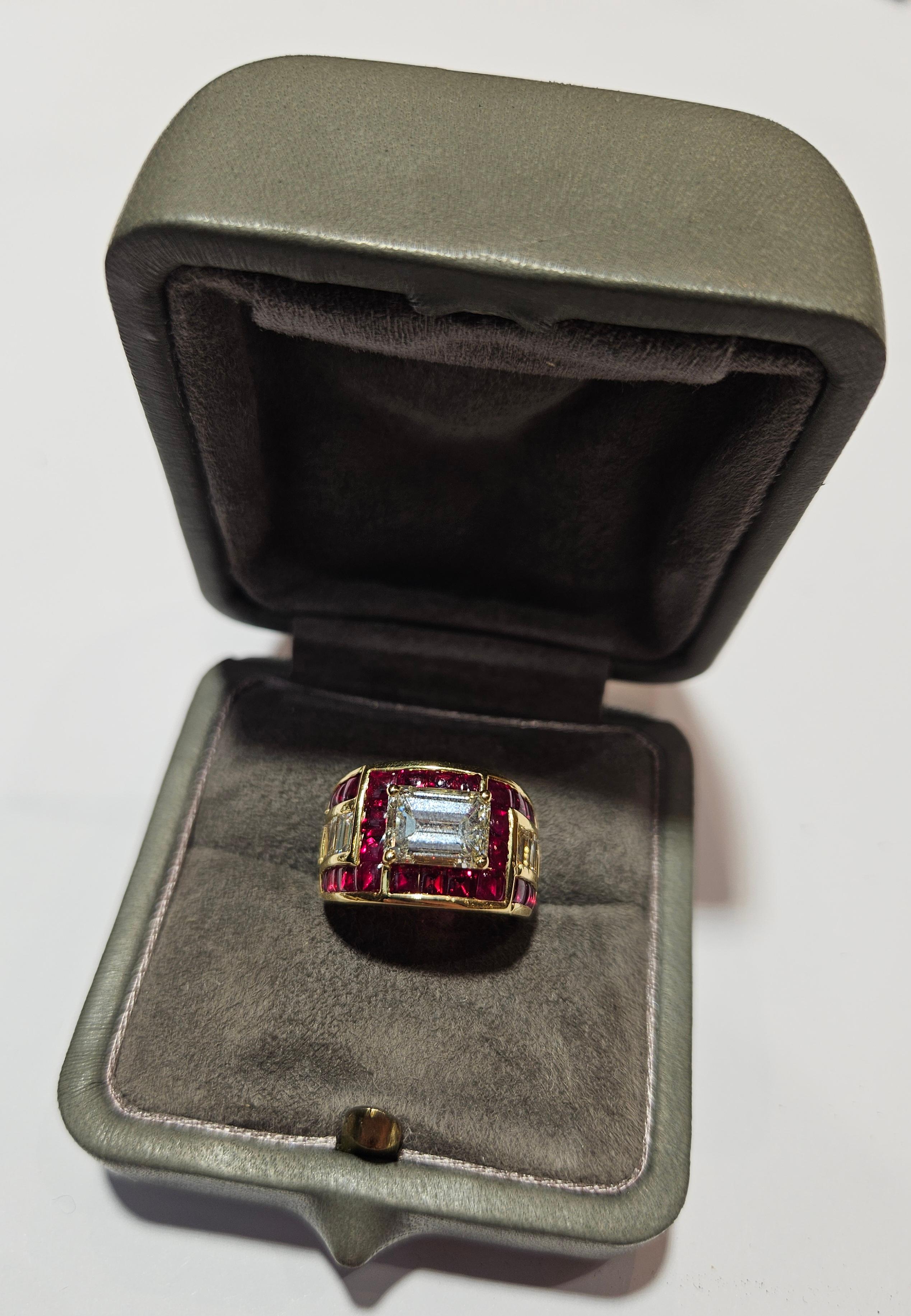 18 Kt. Gold Adler Genèva Emerald Cut Diamond & Ruby Ring, Estate Sultan Oman For Sale 7