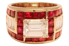 18 Kt. Gold Adler Genèva Emerald Cut Diamond & Ruby Ring, Estate Sultan Oman