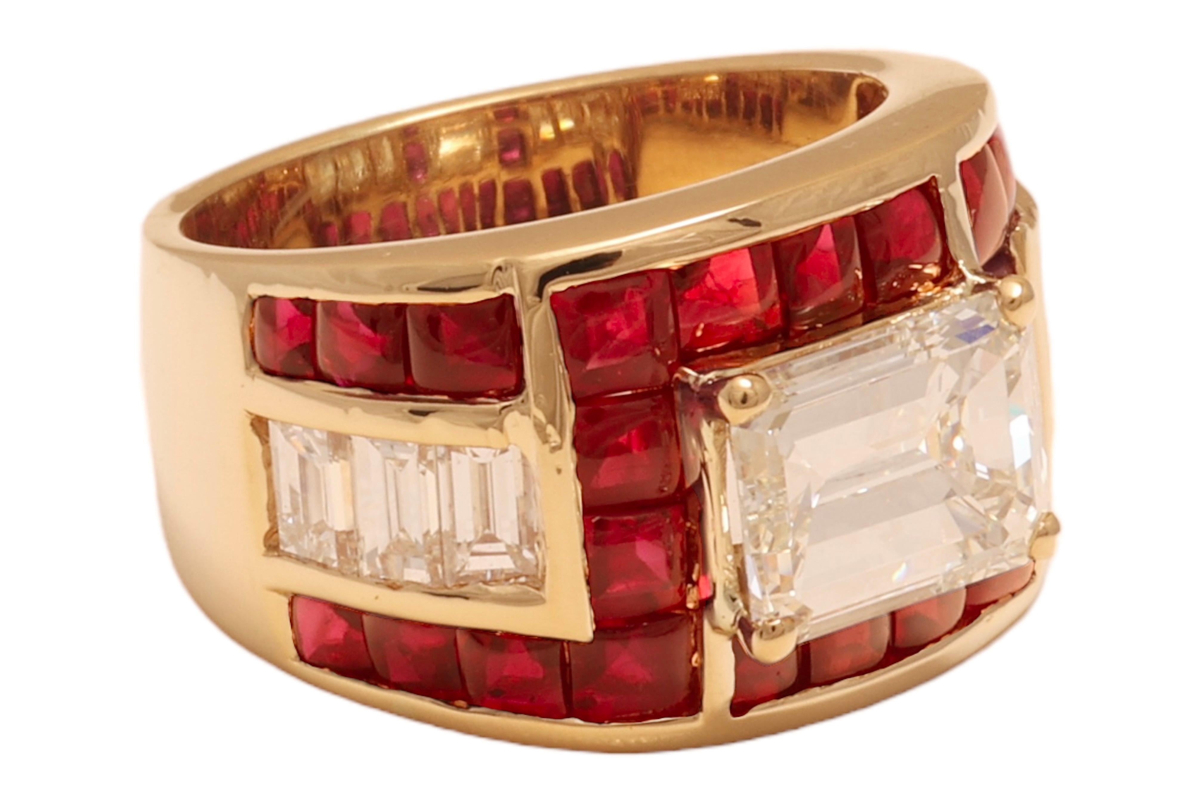 18 Kt. Gold Adler Genèva Emerald Cut Diamond & Ruby Ring, Estate Sultan Oman In Excellent Condition For Sale In Antwerp, BE