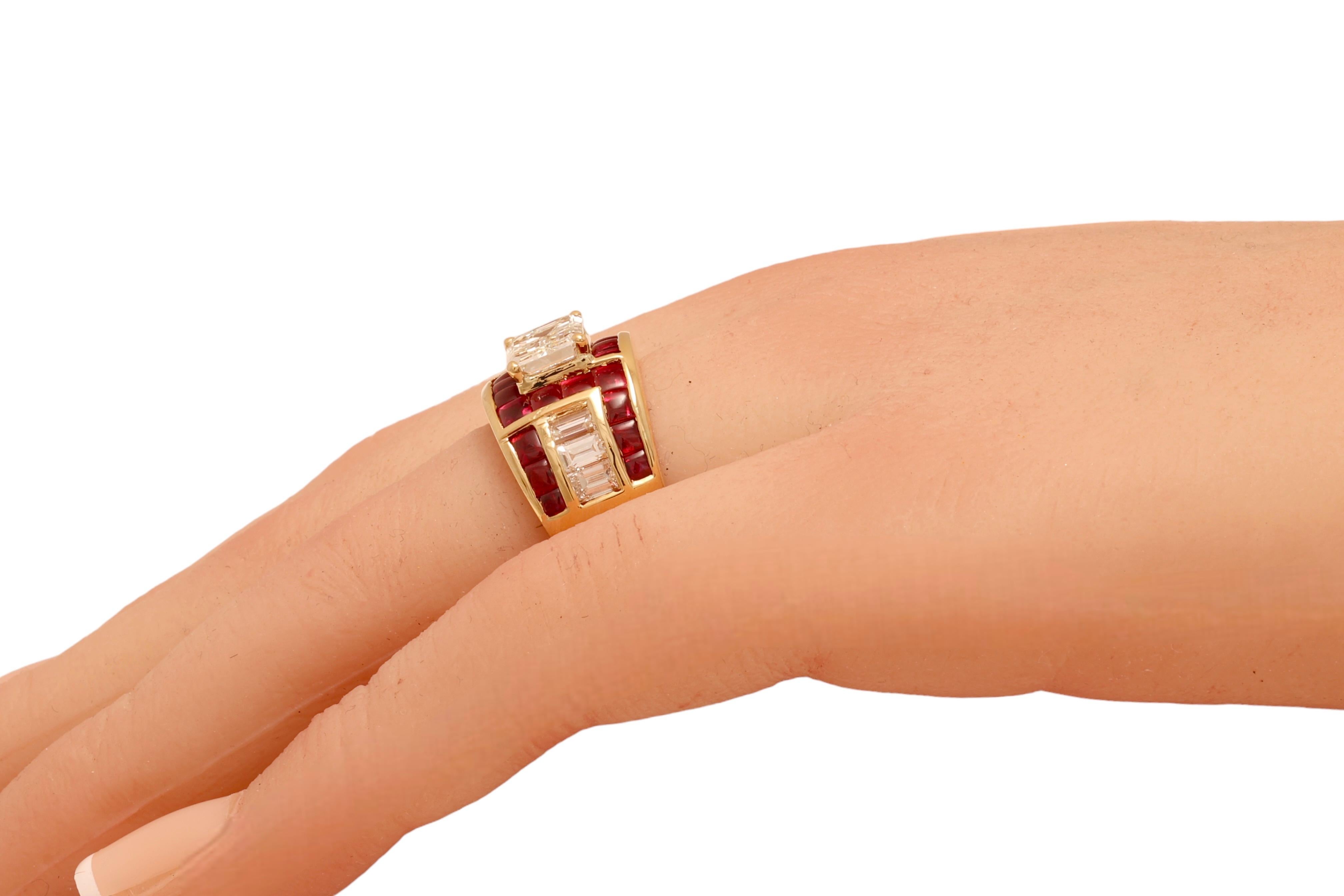 18 Kt. Gold Adler Genèva Emerald Cut Diamond & Ruby Ring, Estate Sultan Oman For Sale 3