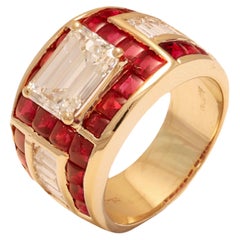 Vintage 18 Kt. Gold Adler Genèva Emerald Cut Diamond & Ruby Ring, Estate Sultan Oman