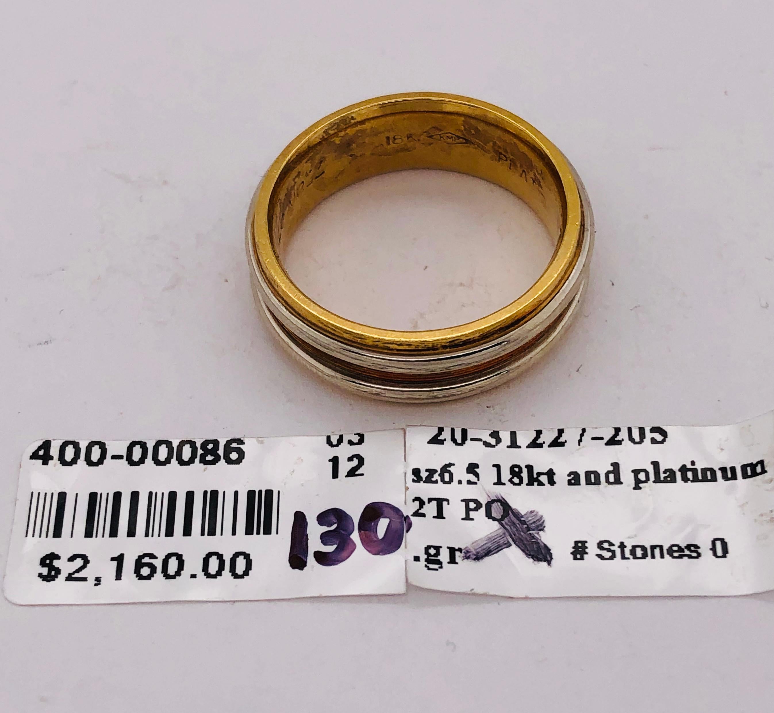 18 Karat Gold and Platinum Band Ring Wedding Bridal Ring For Sale 1