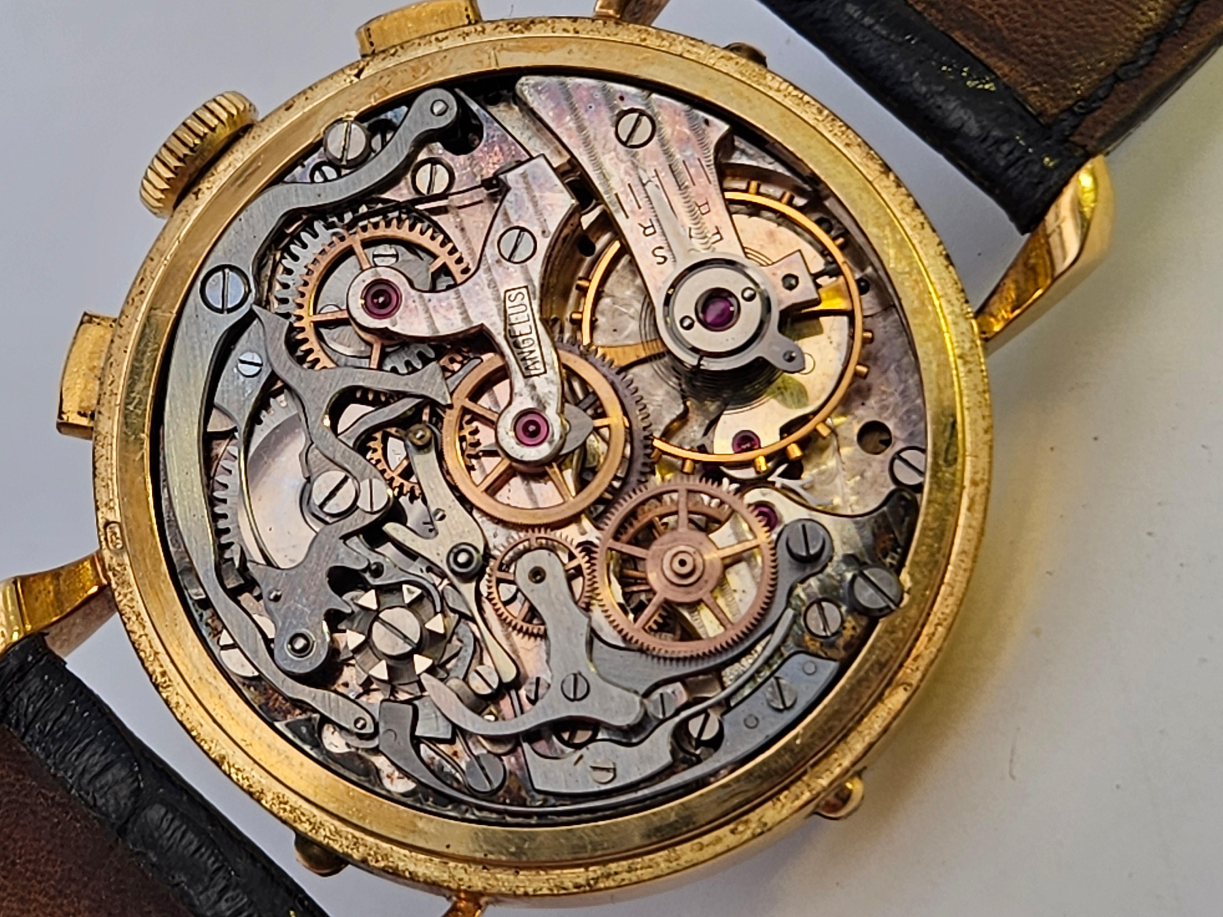18 Kt Gold Angelus Chronodate Triple Date Jumbo 38mm Chronograph Wrist Watch For Sale 7