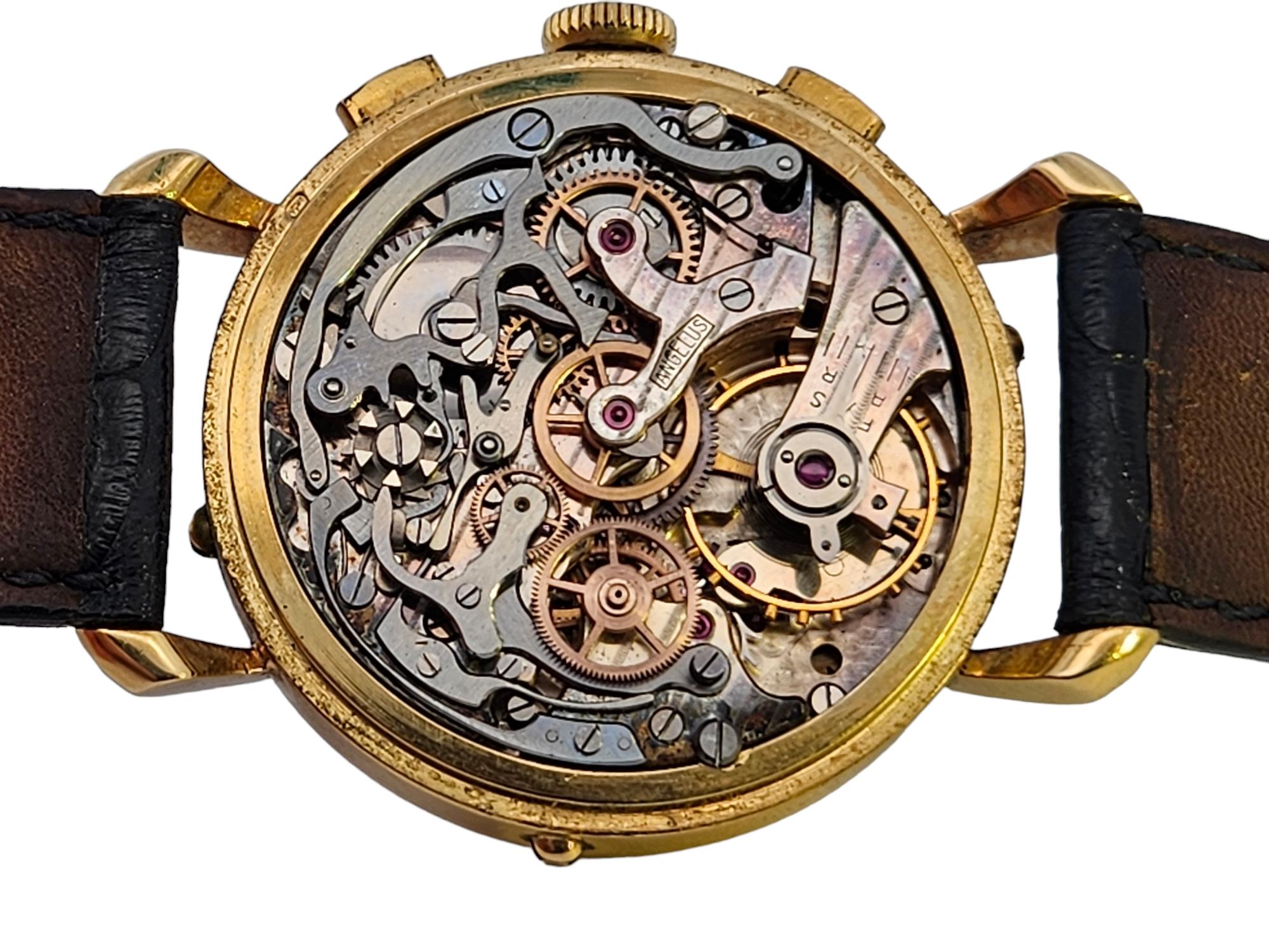 18 Kt Gold Angelus Chronodate Triple Date Jumbo 38mm Chronograph Wrist Watch For Sale 9