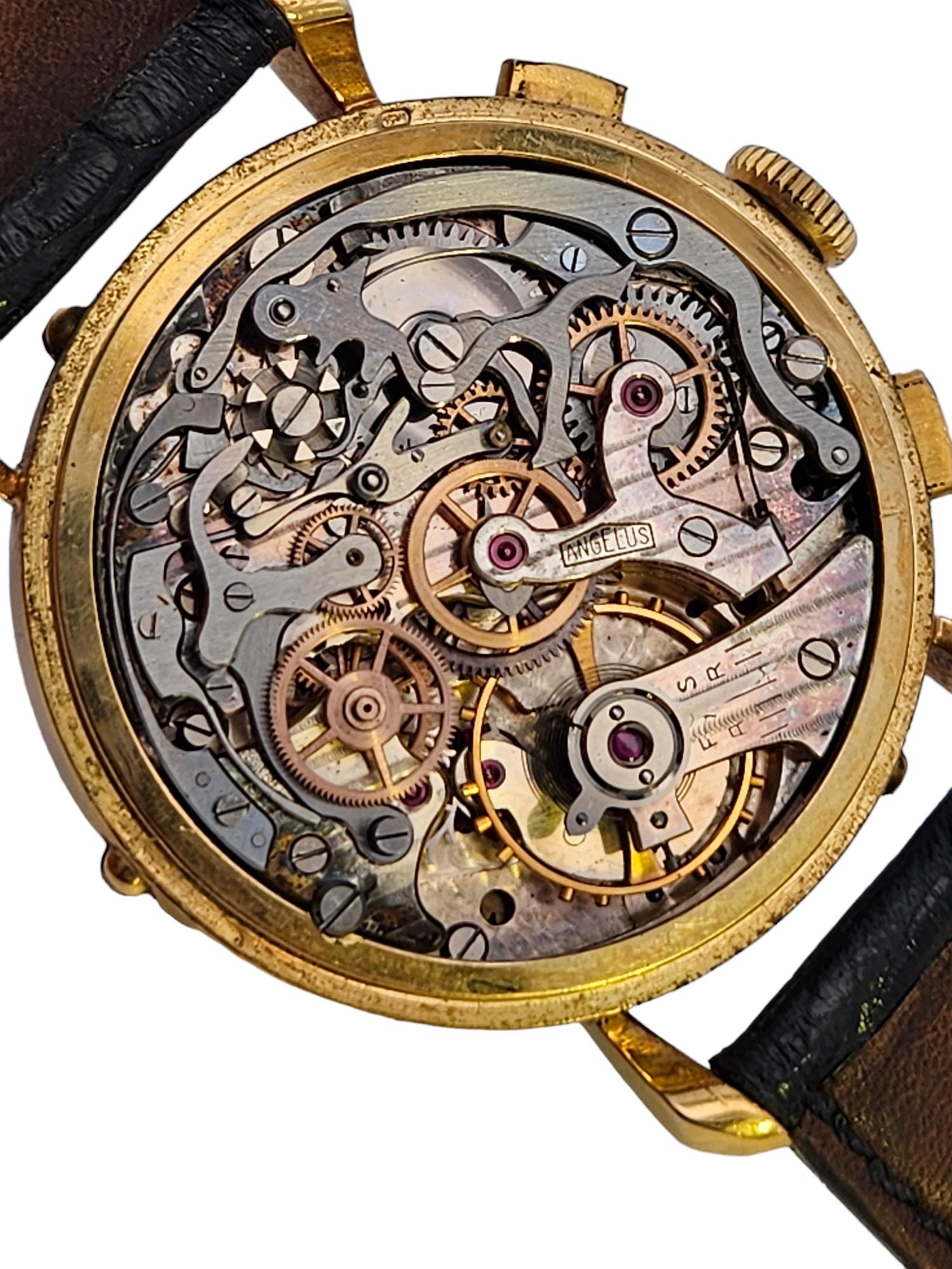 18 Kt Gold Angelus Chronodate Triple Date Jumbo 38mm Chronograph Wrist Watch For Sale 11