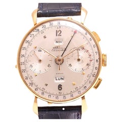Vintage 18 Kt Gold Angelus Chronodate Triple Date Jumbo 38mm Chronograph Wrist Watch