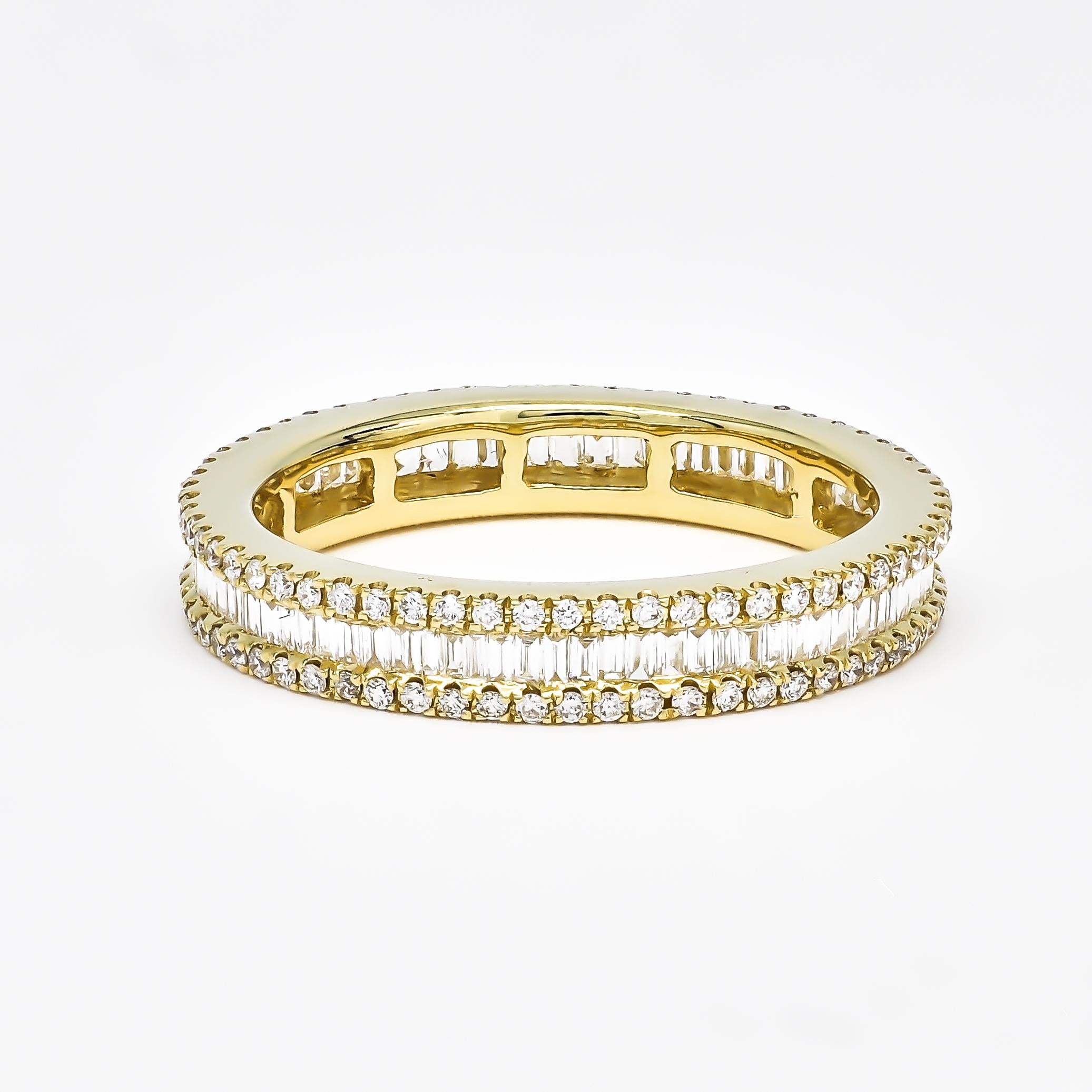 Art Deco 18 Kt Gold Baguette Round Diamond Eternity Full Wedding Anniversary Band Ring