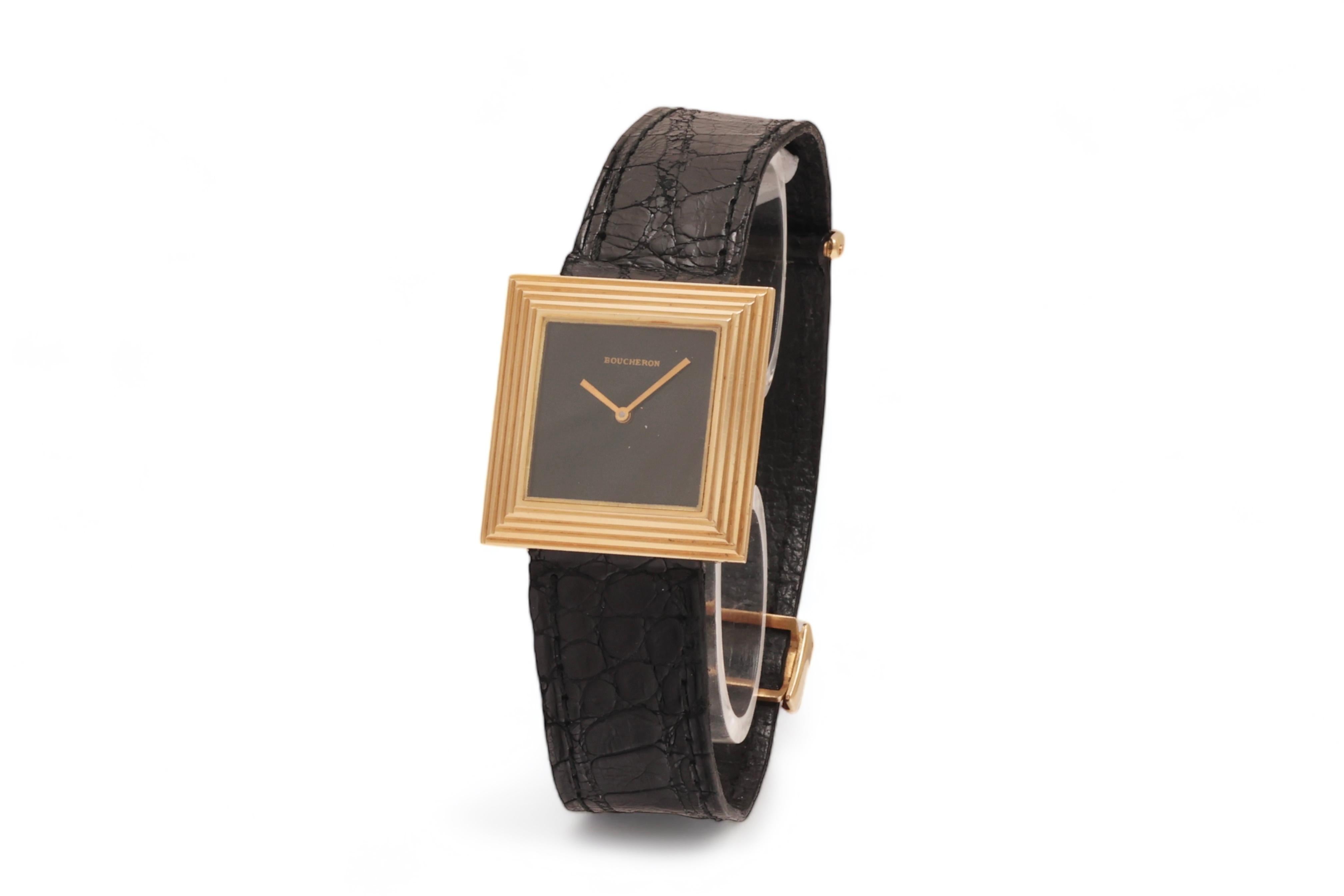 Women's or Men's 18 kt Gold Boucheron Quartz Wrist Watch For Sale