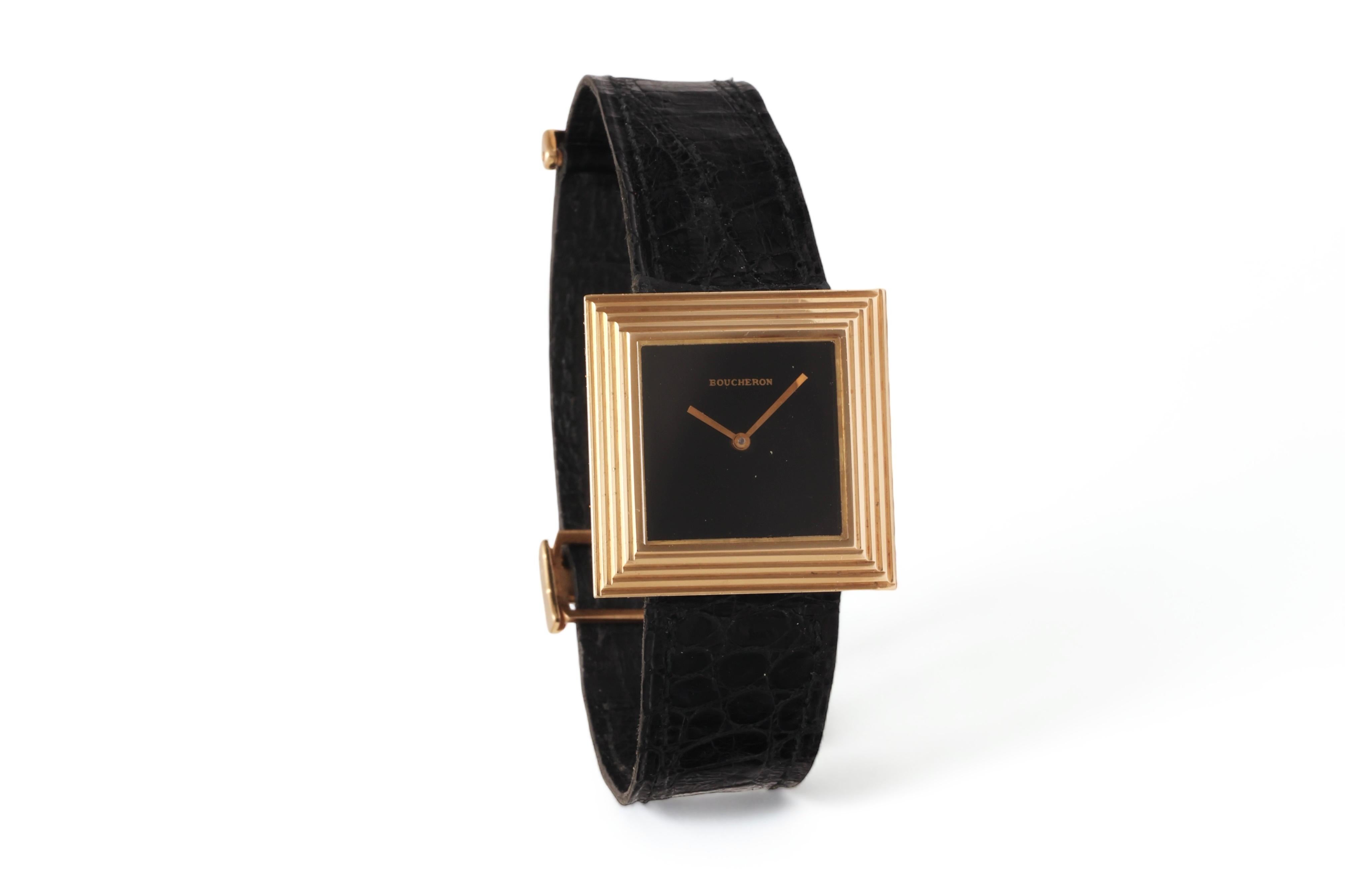 18 kt Gold Boucheron Quartz Wrist Watch For Sale 4