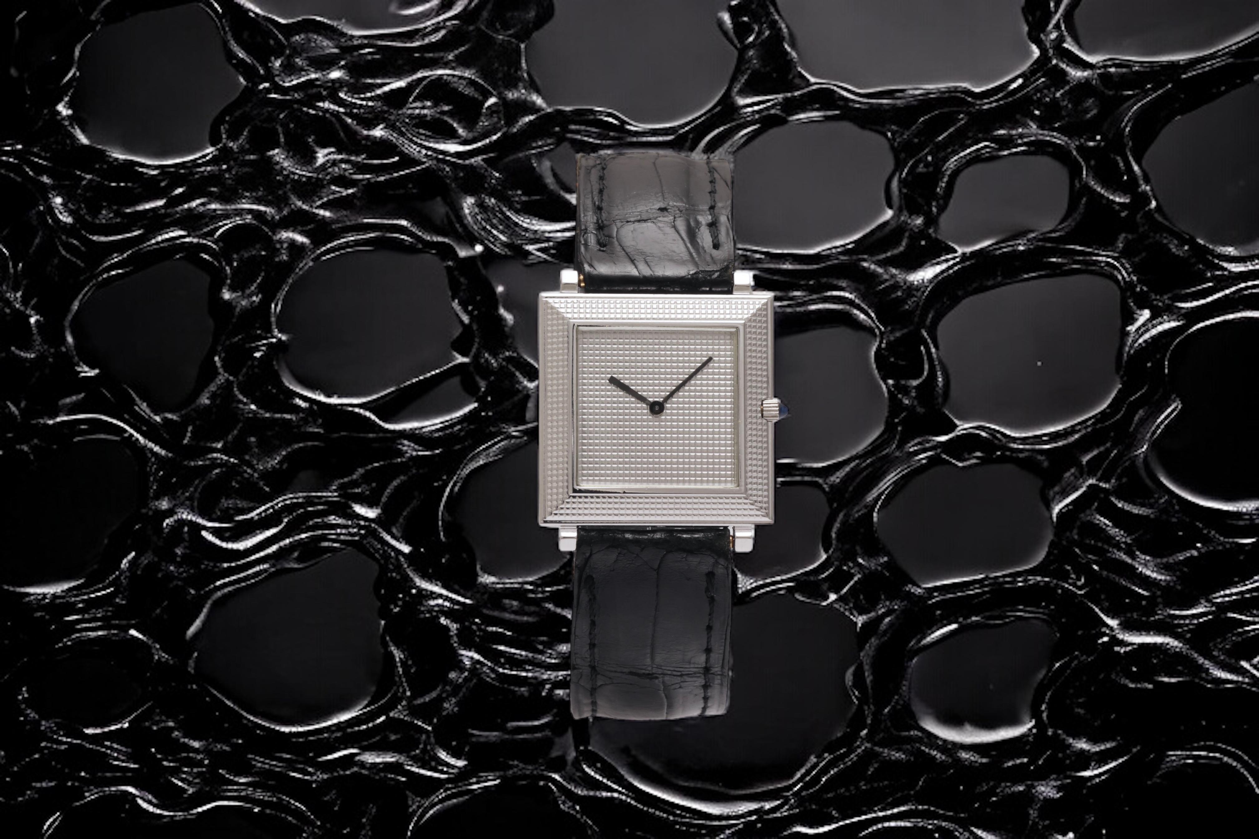 18 kt. Gold Boucheron Wristwatch, Extra-Flat Square Case Textured Dial & Bezel 7