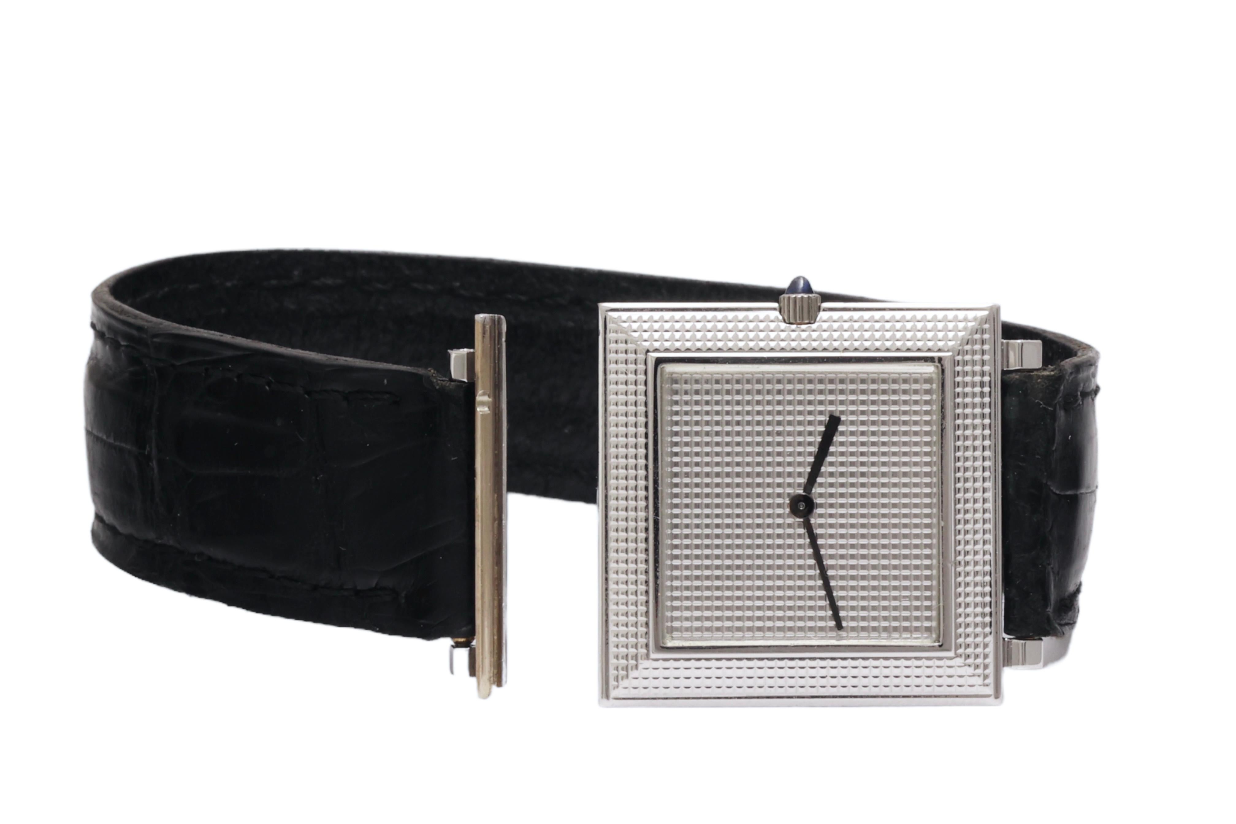 18 kt. Gold Boucheron Wristwatch, Extra-Flat Square Case Textured Dial & Bezel 2