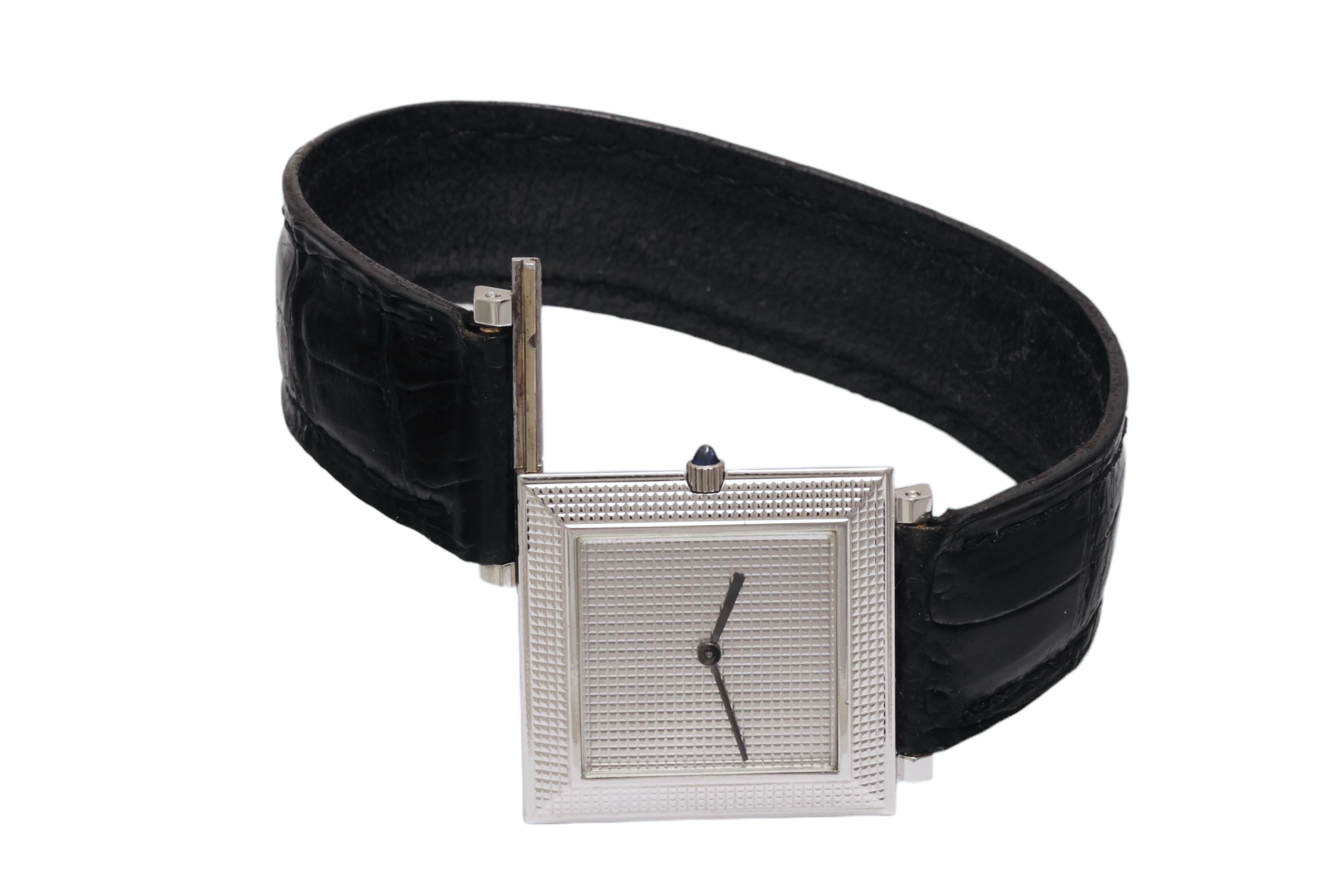 18 kt. Gold Boucheron Wristwatch, Extra-Flat Square Case Textured Dial & Bezel 3